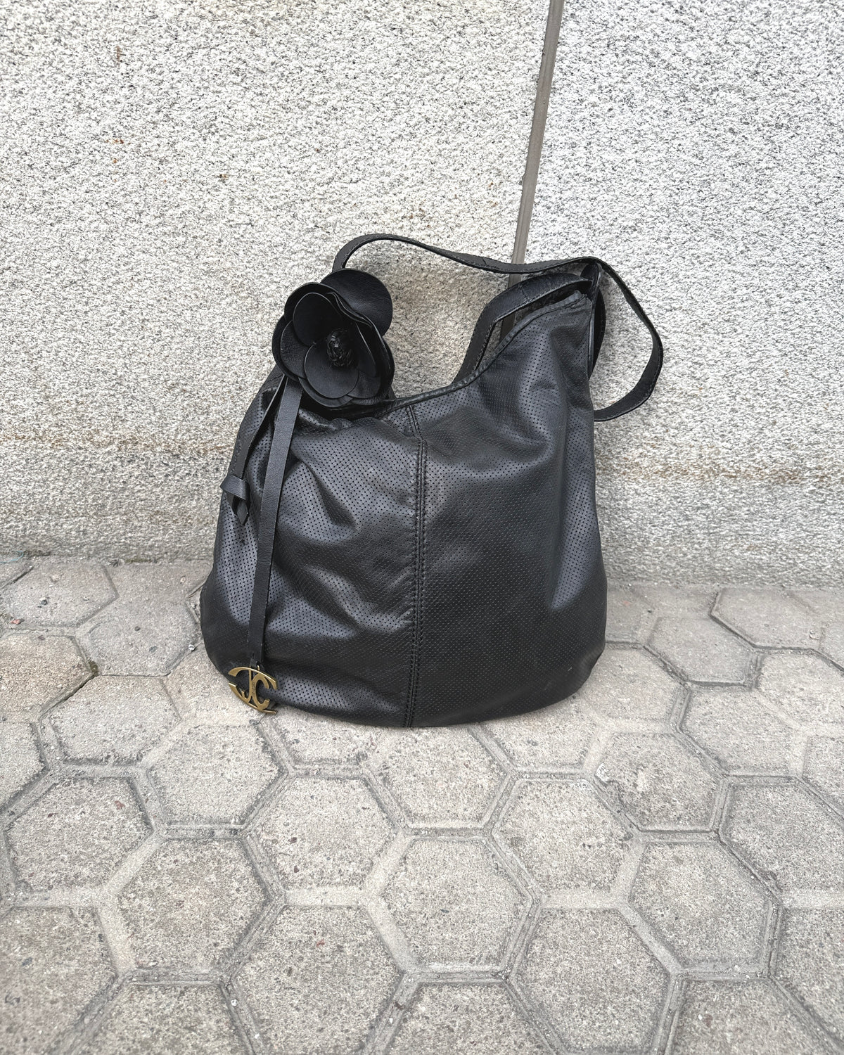 just cavalli leather shopper hobo bag