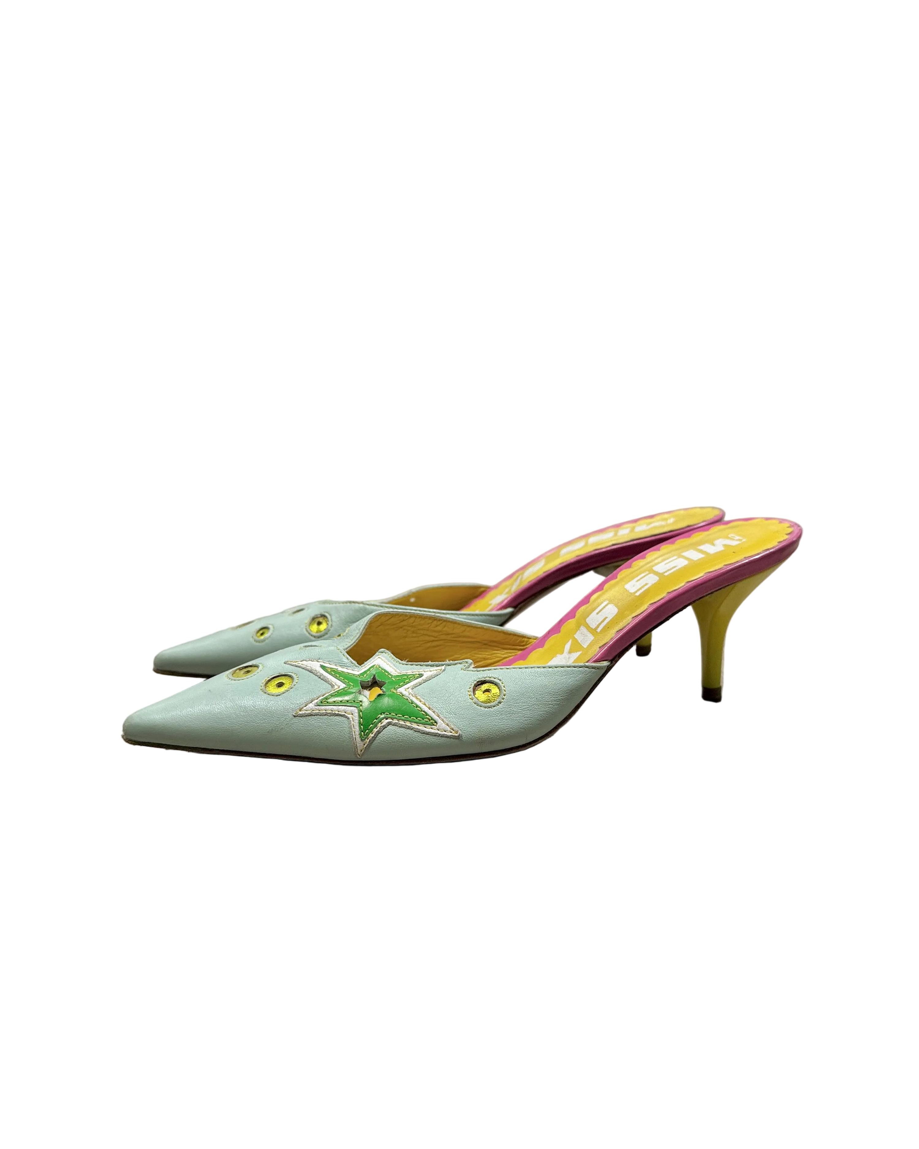 miss sixty star mules w kitten heel
