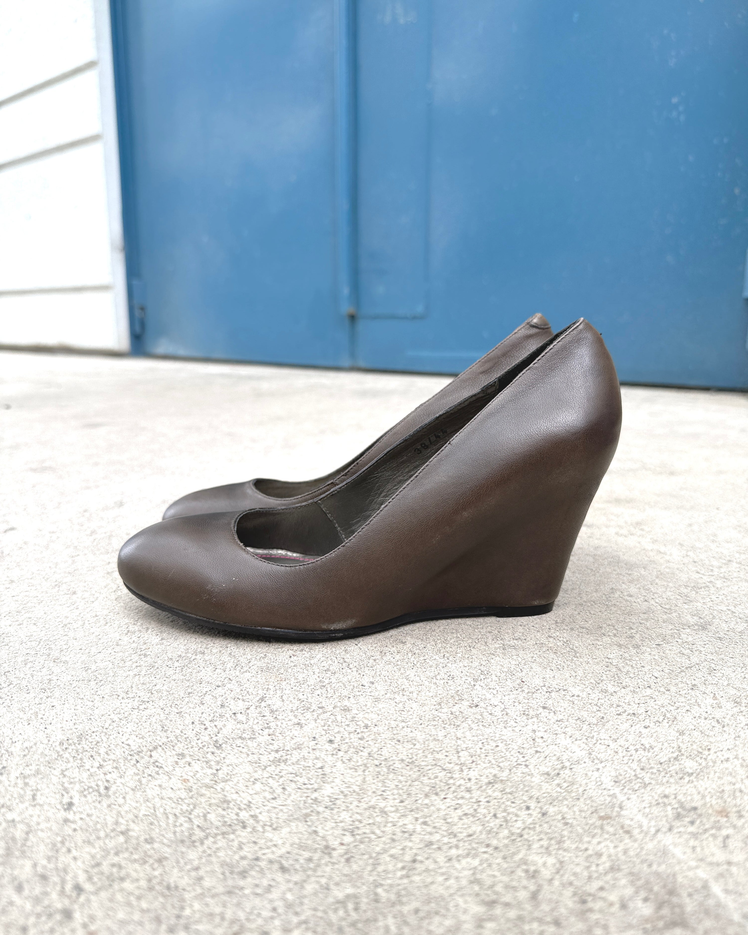 bocage leather wedge heels