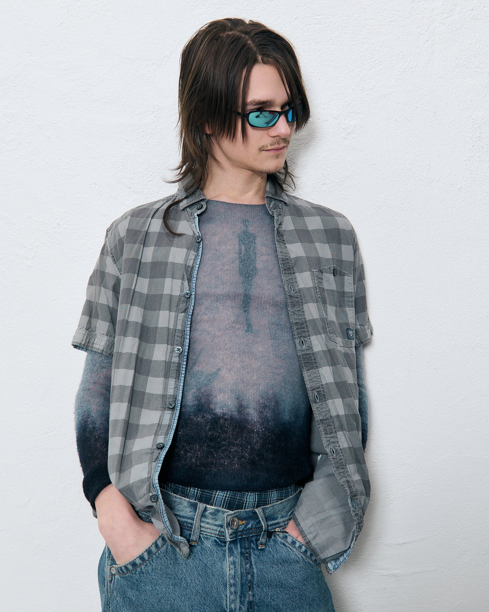 S.Oliver grey check short sleeve shirt