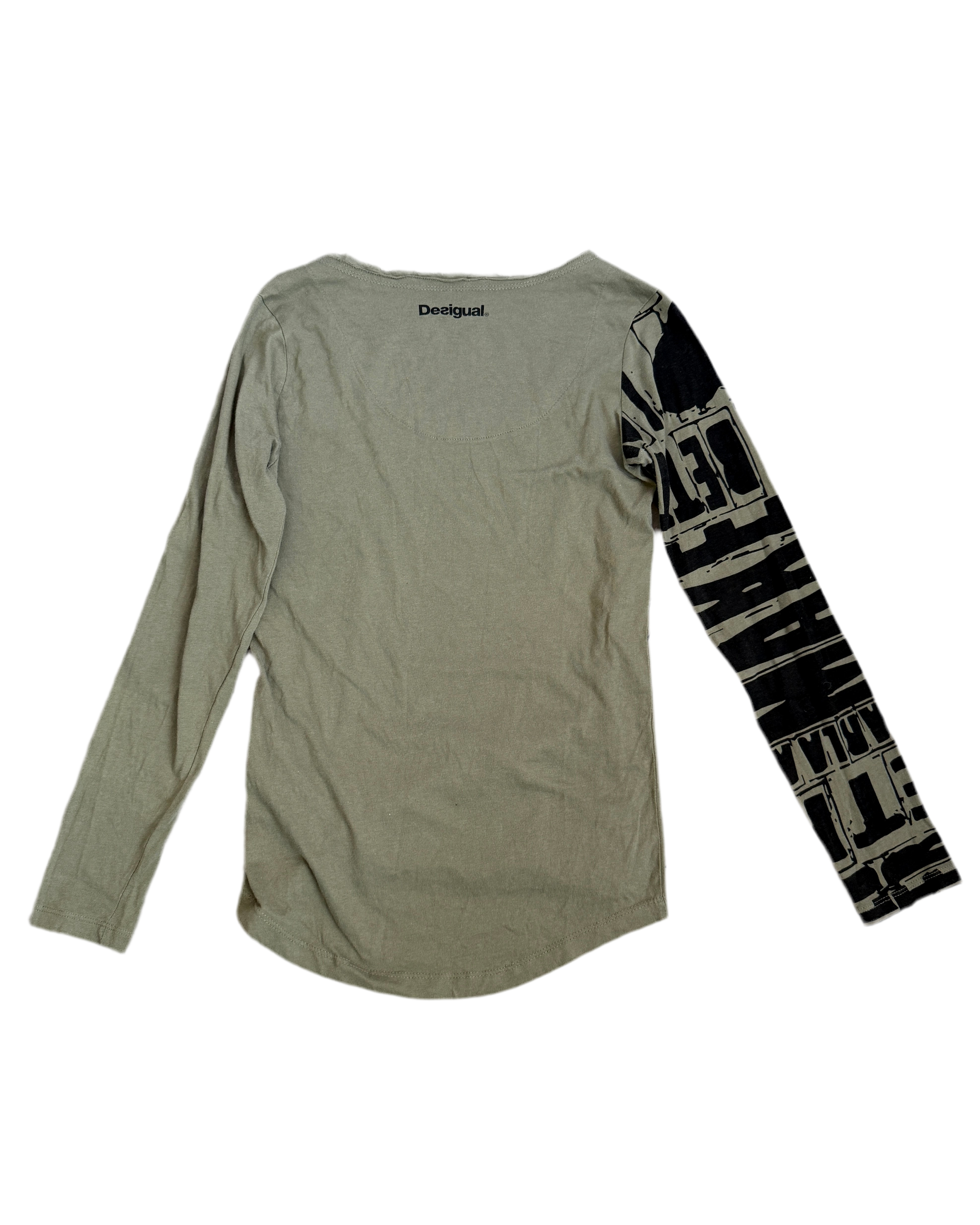 desigual text printed scooped long sleeve top