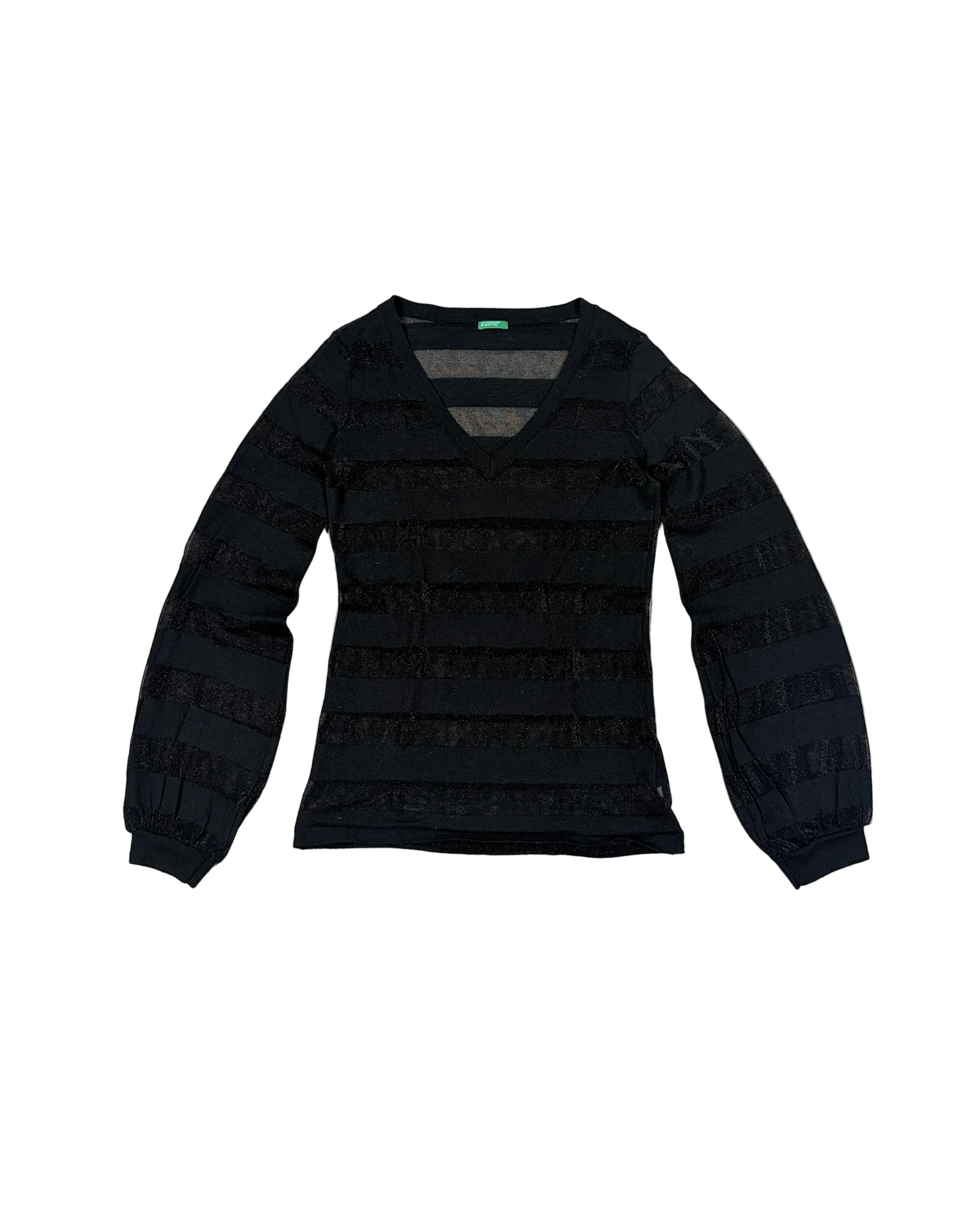 benetton V neck transparent stripe long sleeve top