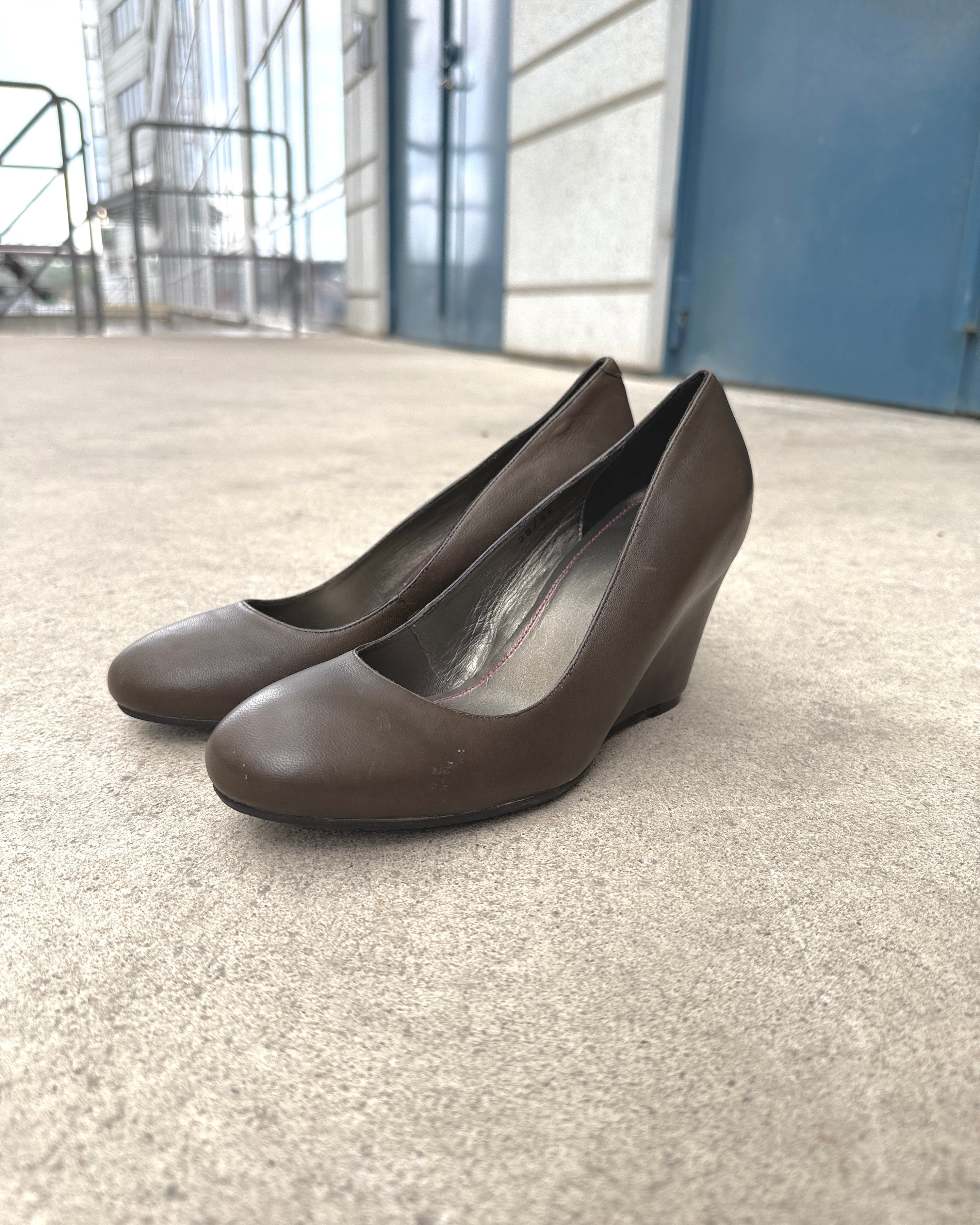 bocage leather wedge heels