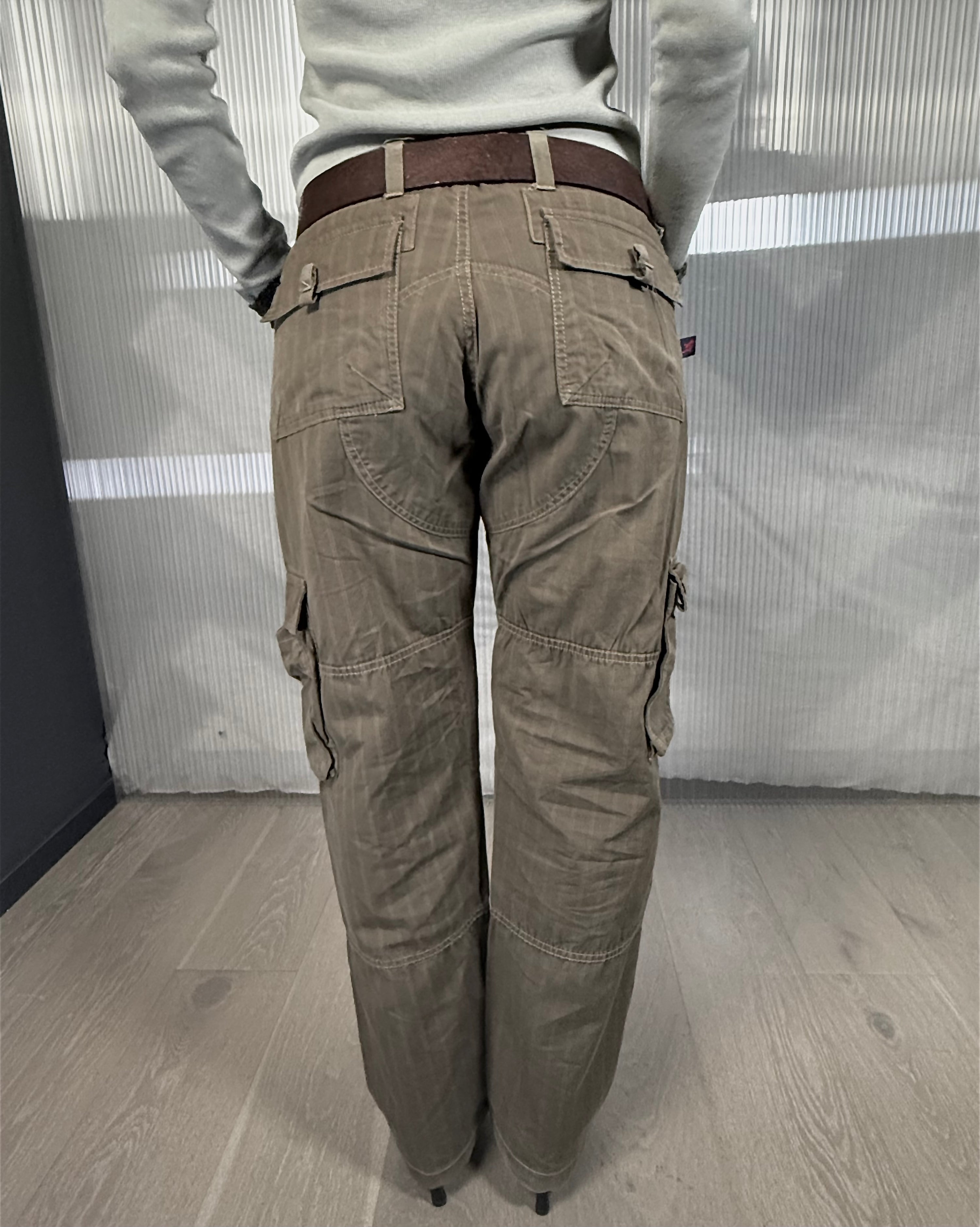 striped straight fit cotton cargo trousers