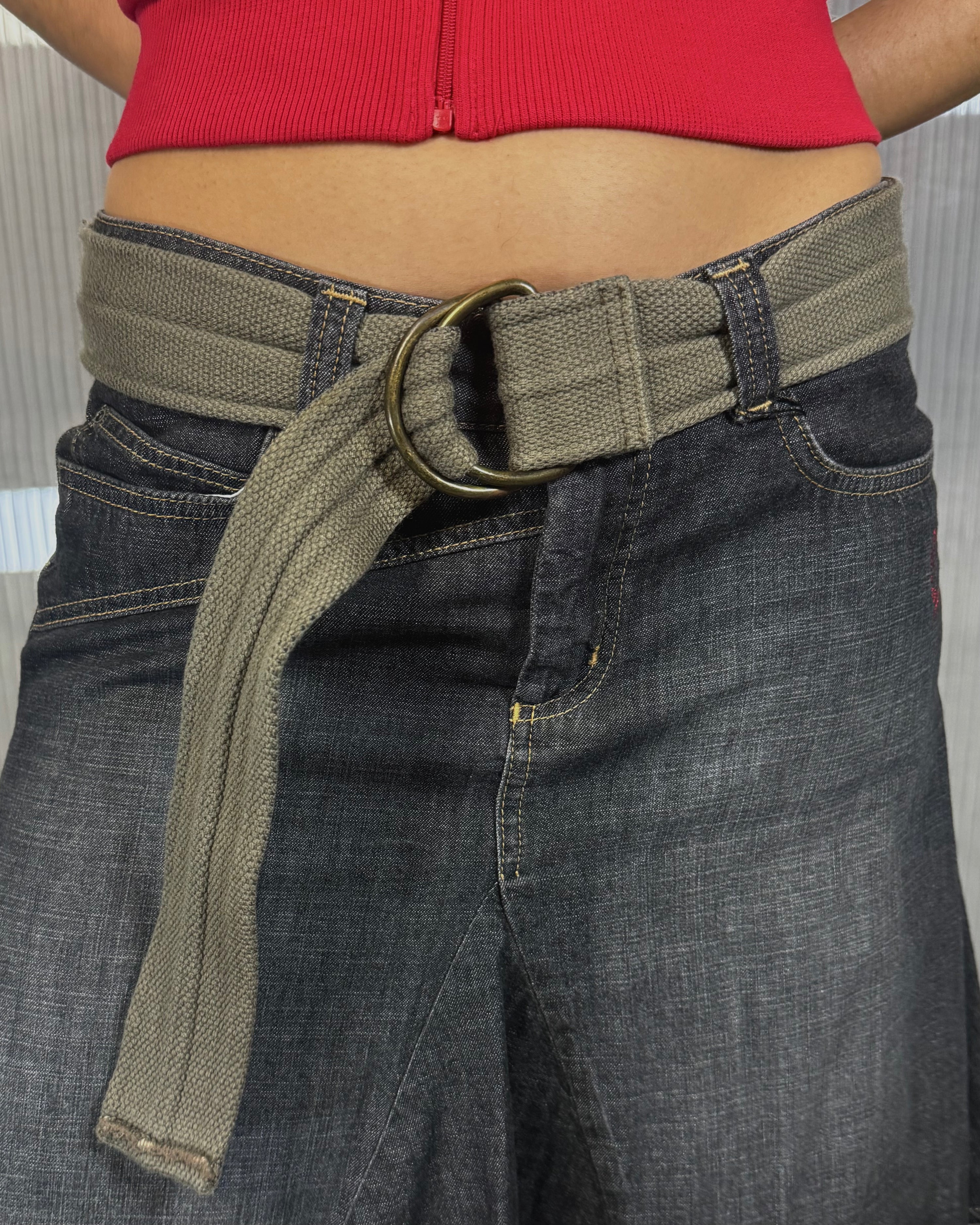 cotton brass D ring khaki belt