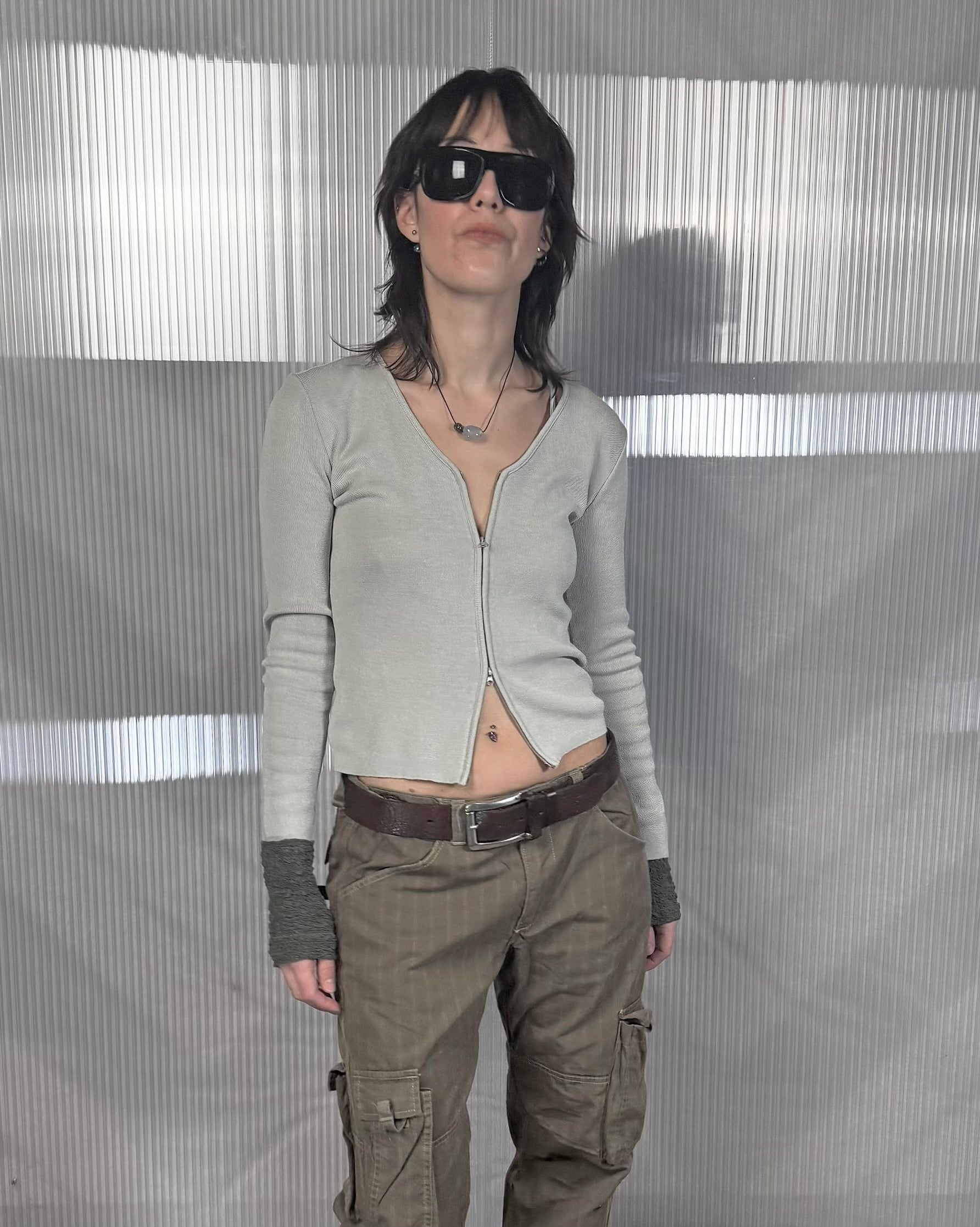 clean fine knit 2-way zip cotton cardigan