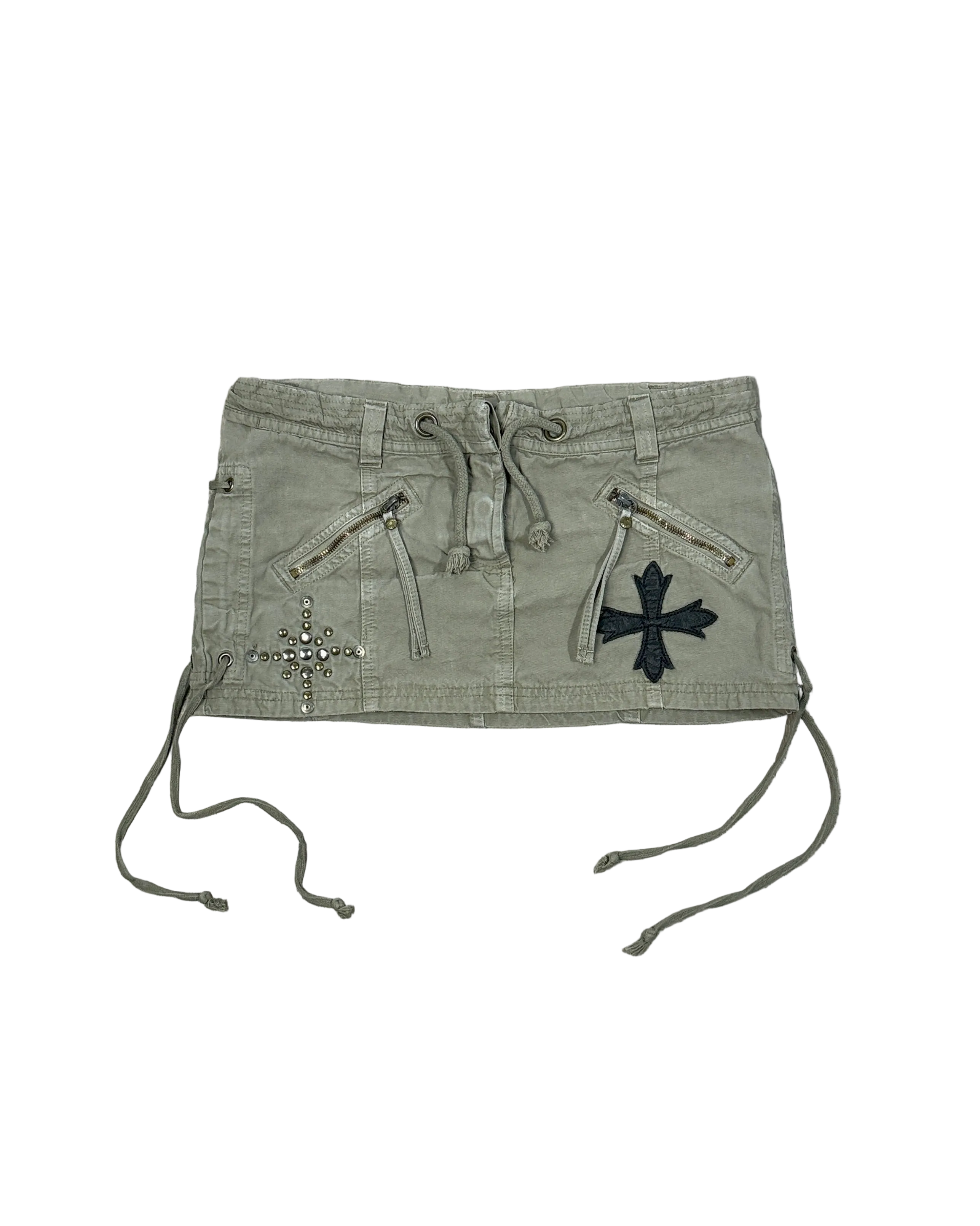 studded cross cargo micro mini skirt