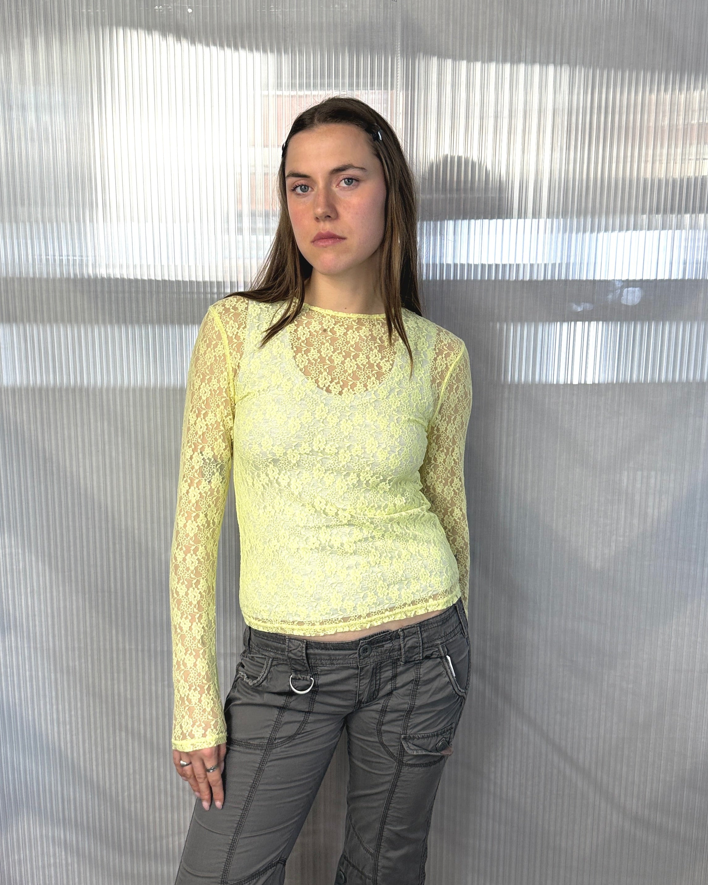 transparent lace long sleeve top