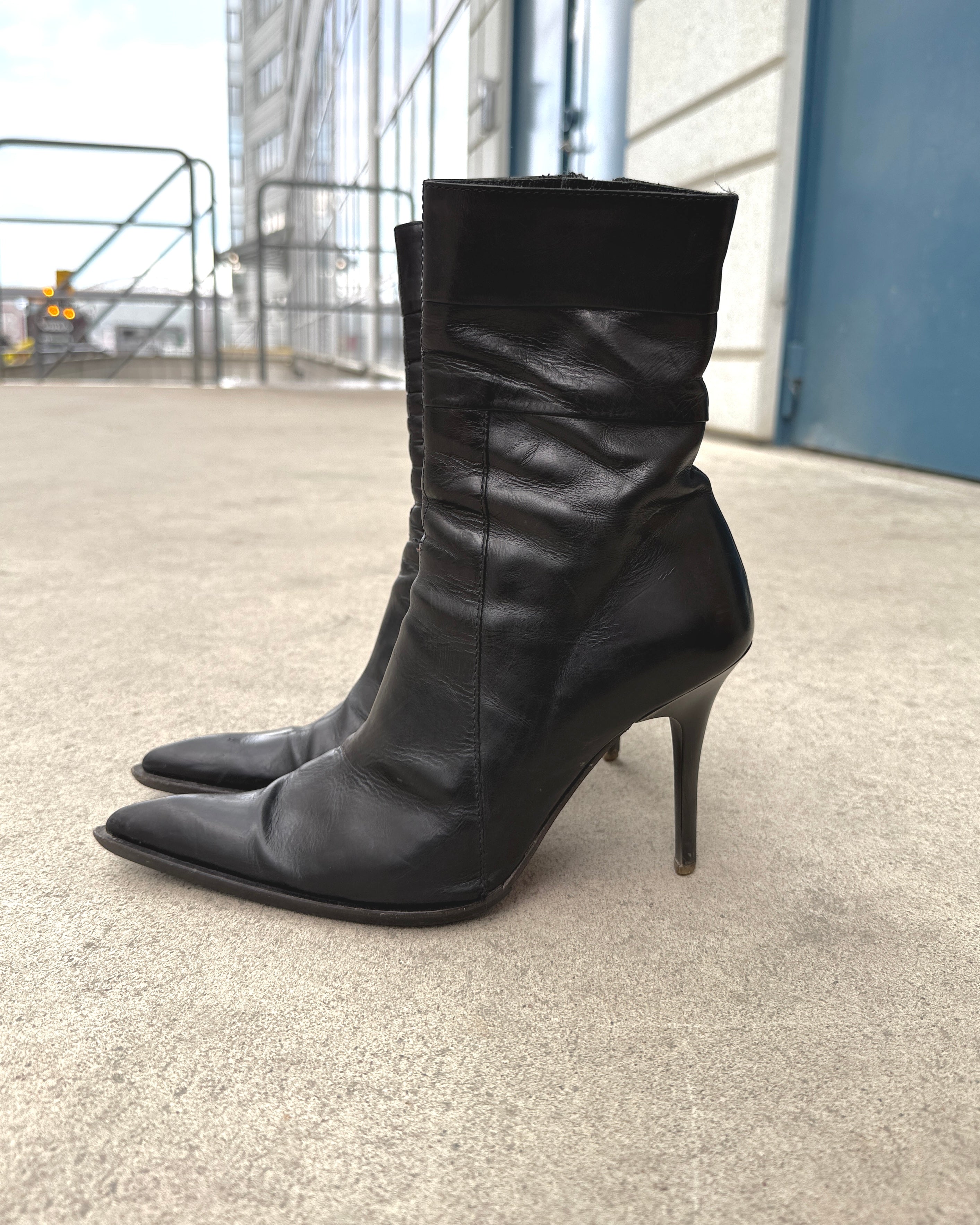 stiletto leather ankle heeled boots