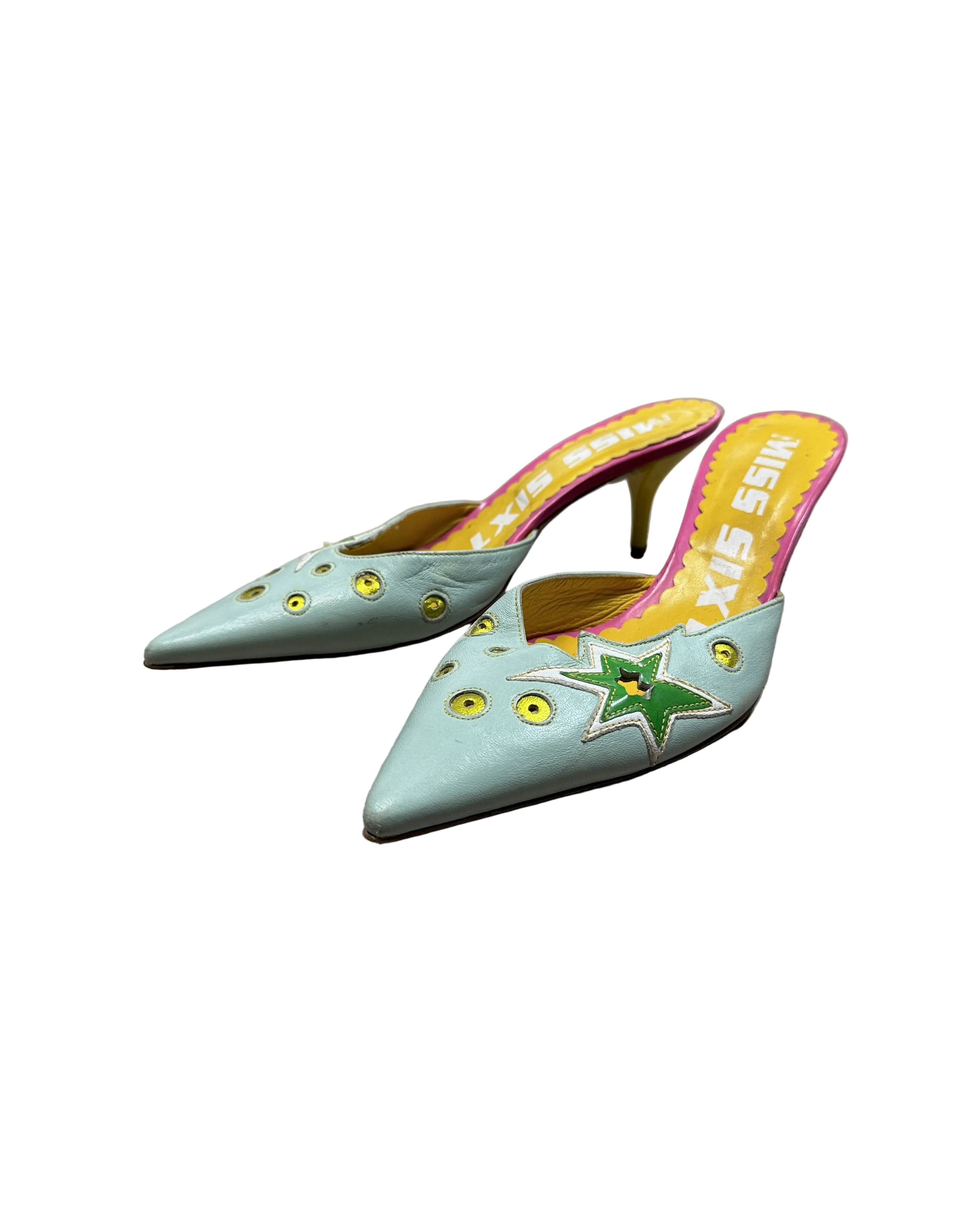 miss sixty star mules w kitten heel