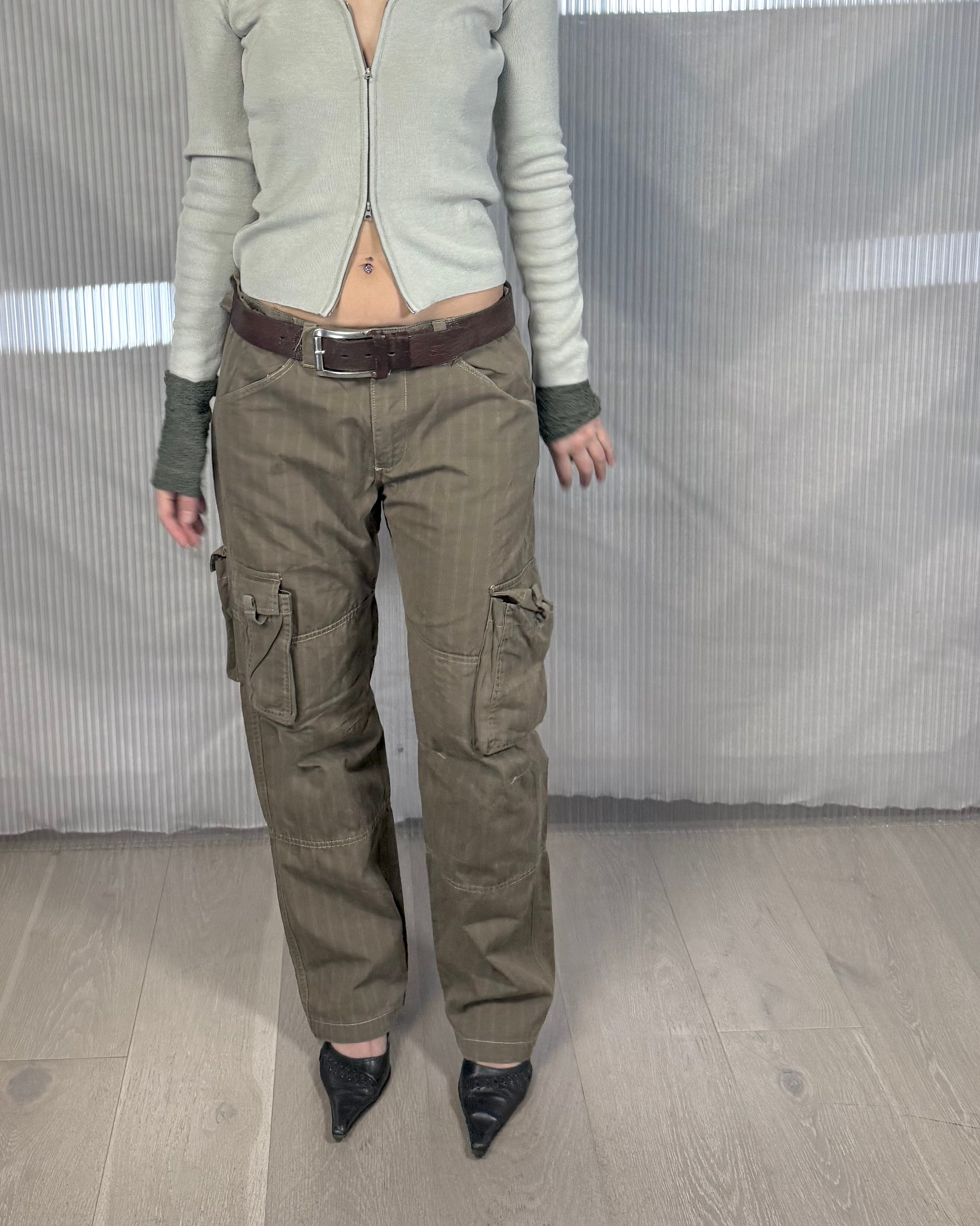 striped straight fit cotton cargo trousers