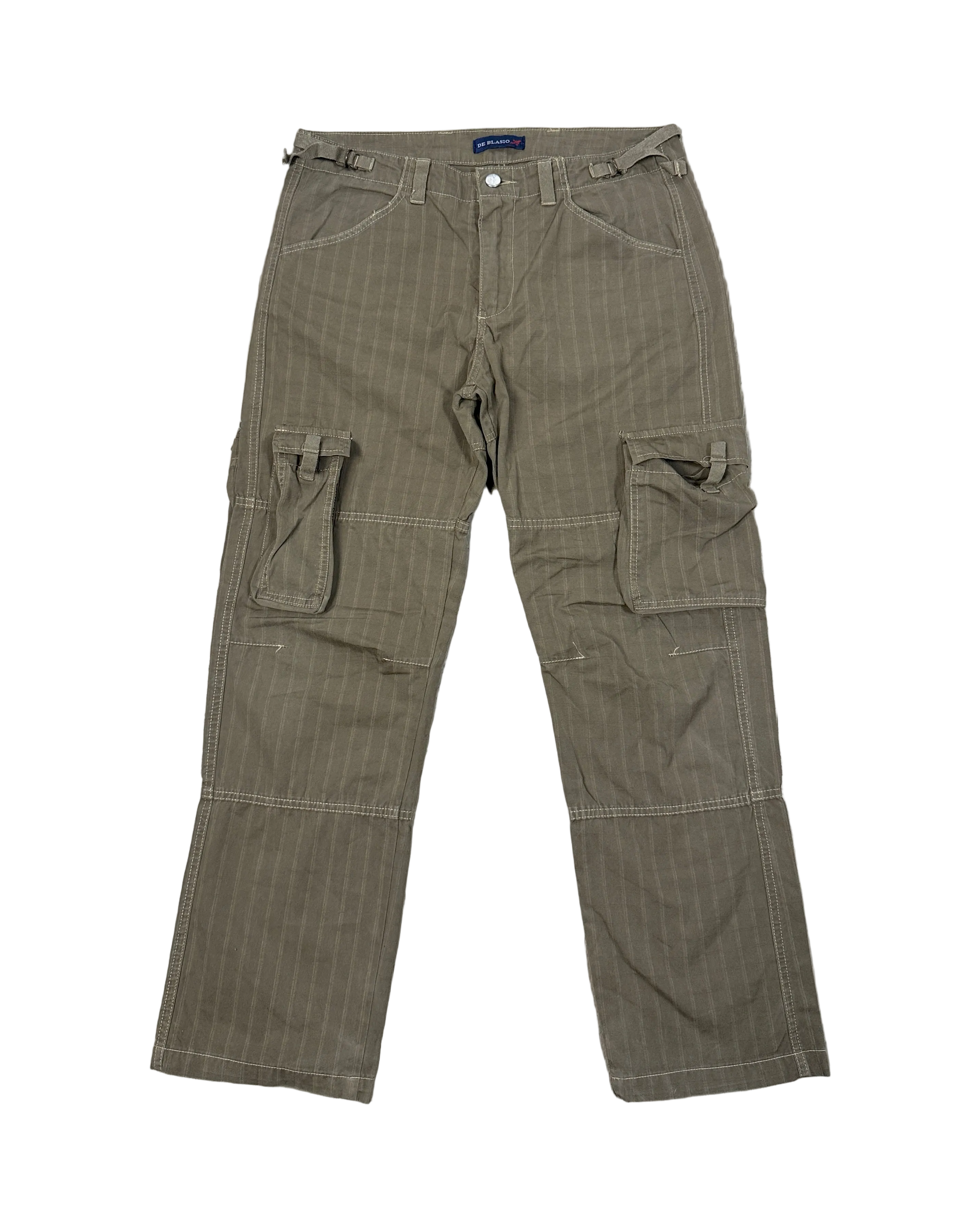 striped straight fit cotton cargo trousers
