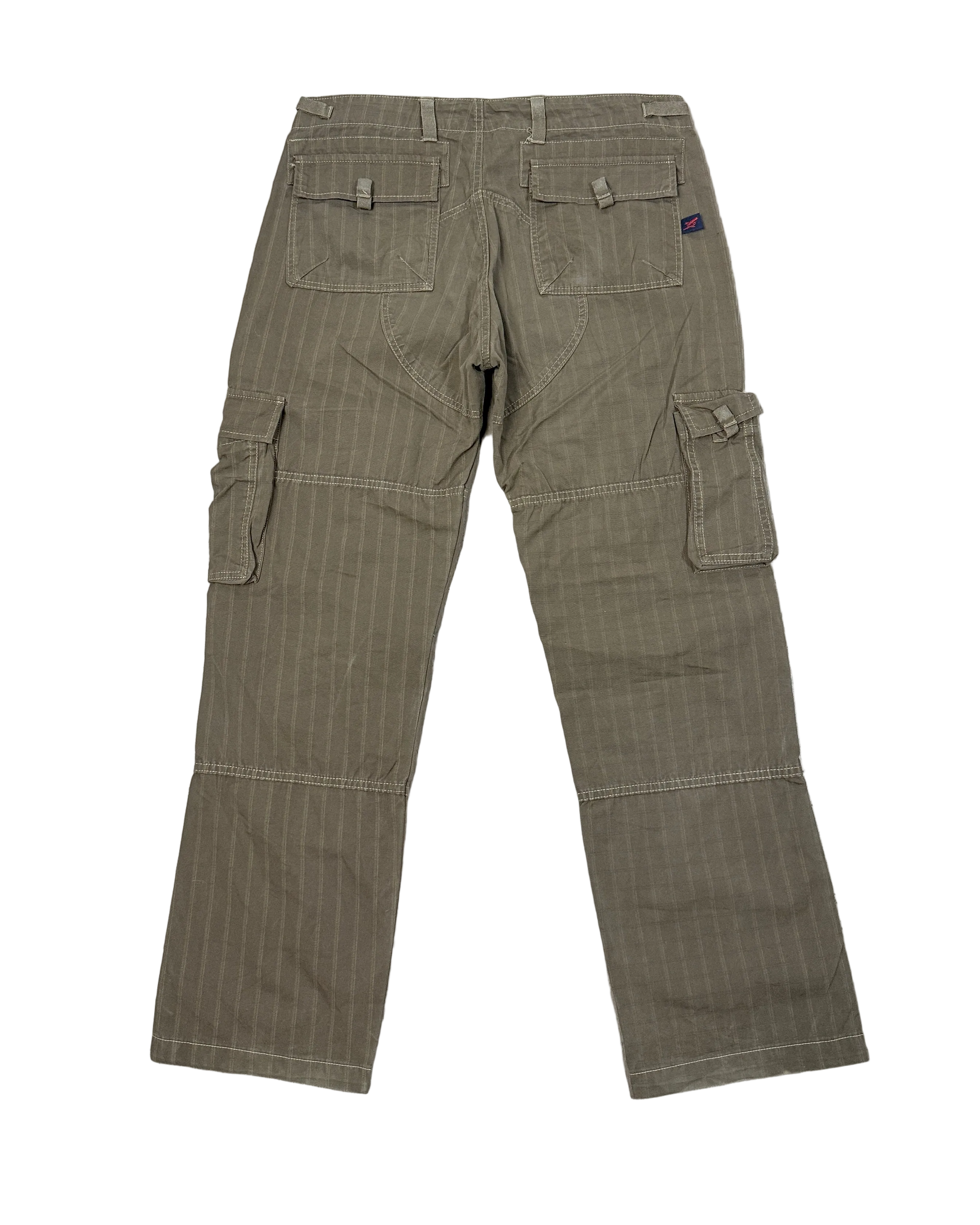 striped straight fit cotton cargo trousers