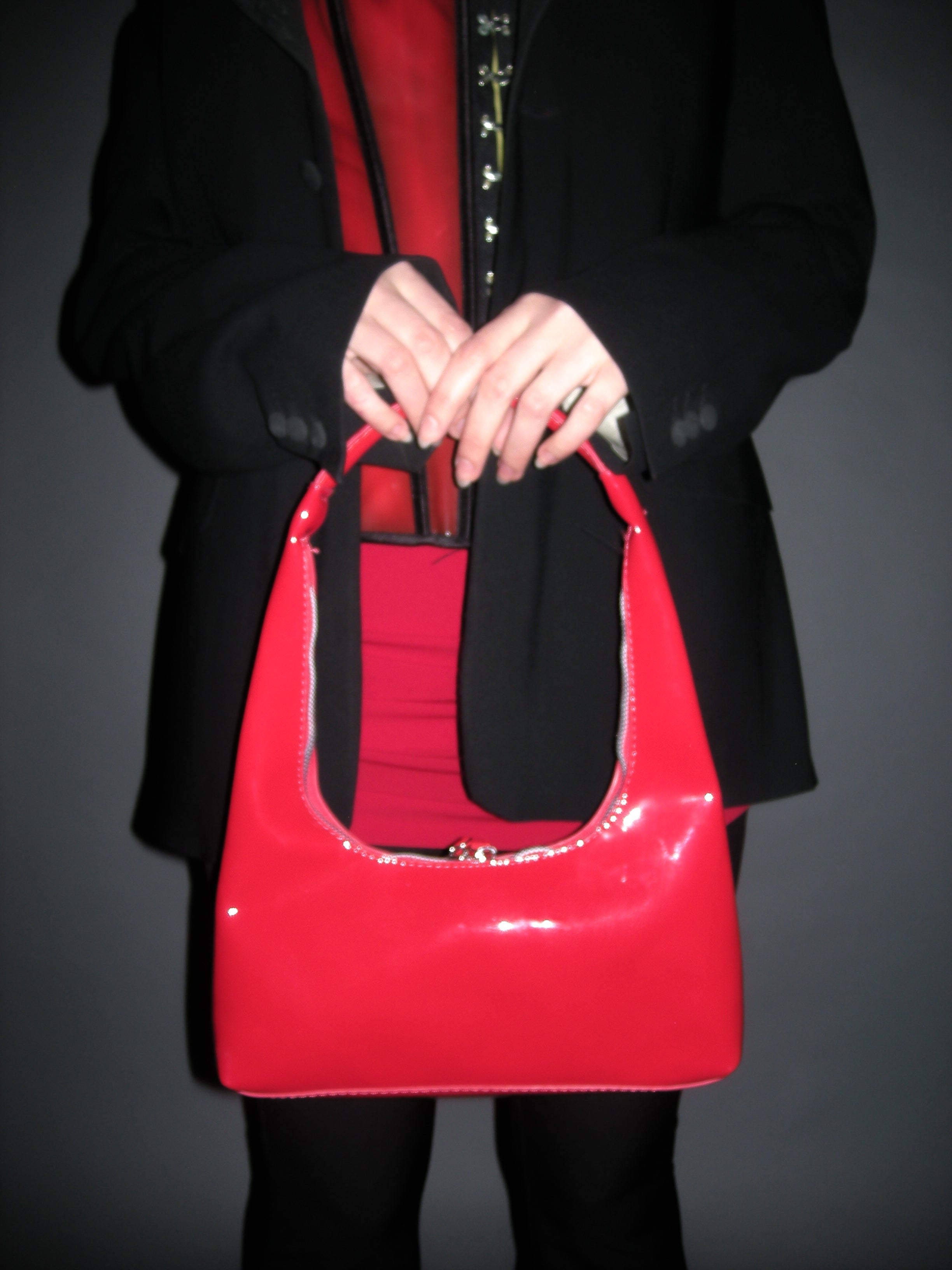 glossy patent handbag