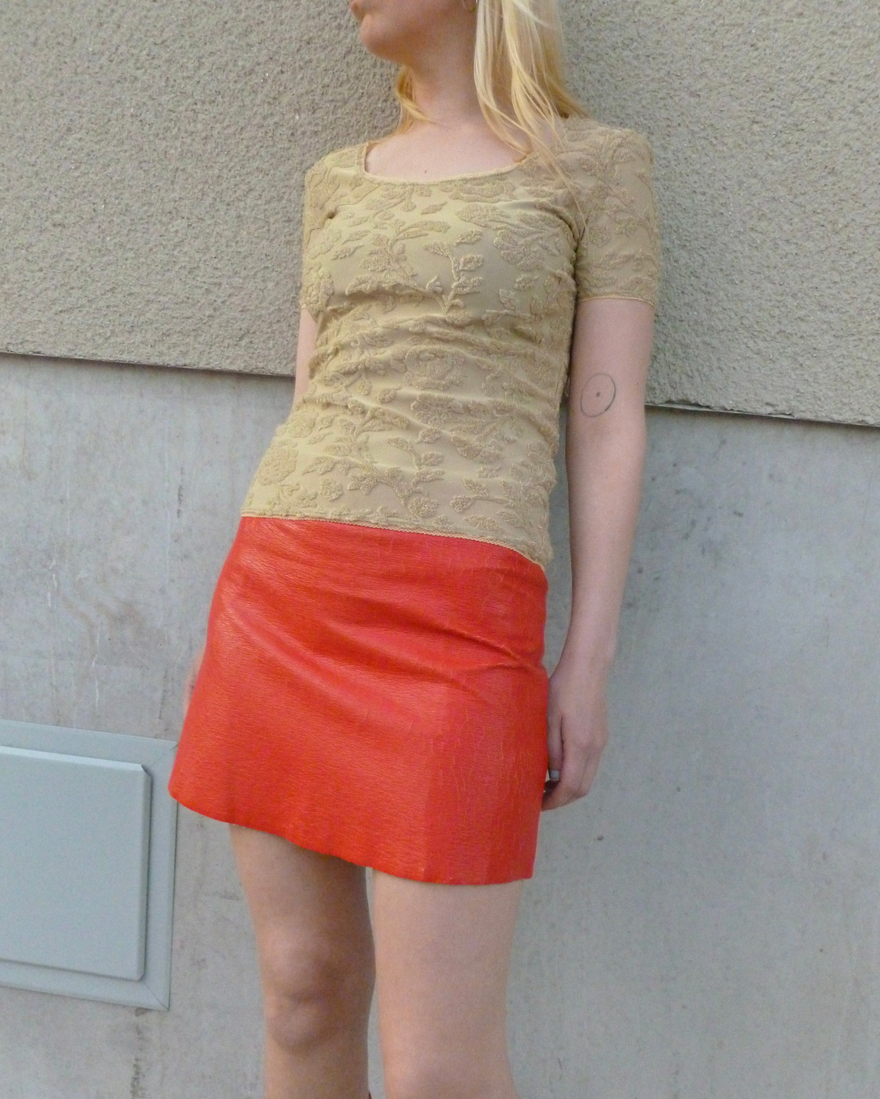 glossy patent mini skirt