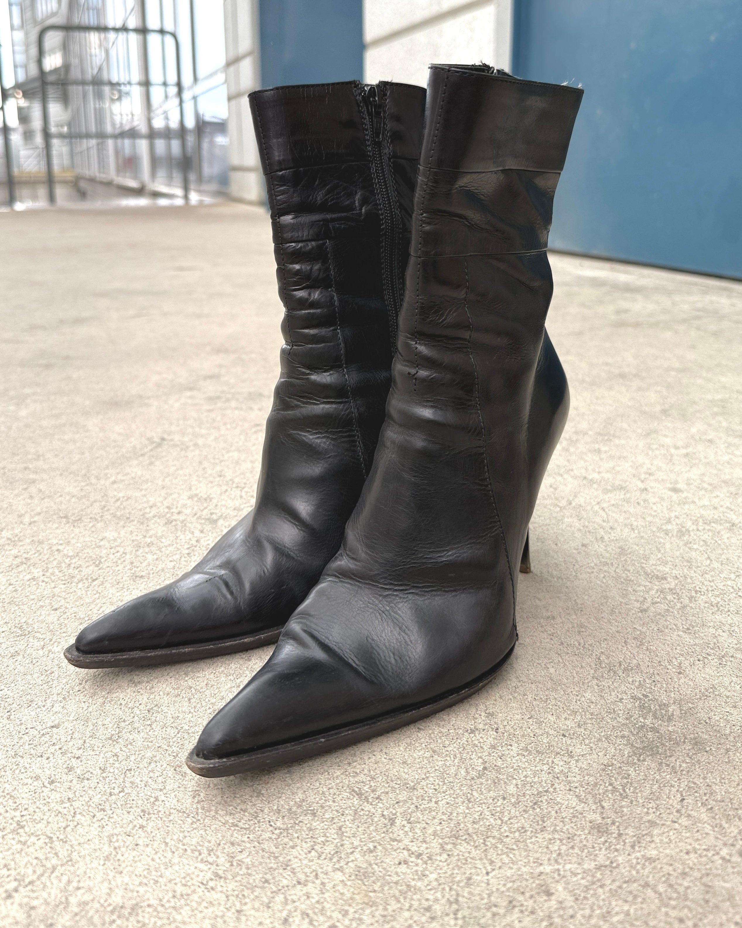 stiletto leather ankle heeled boots