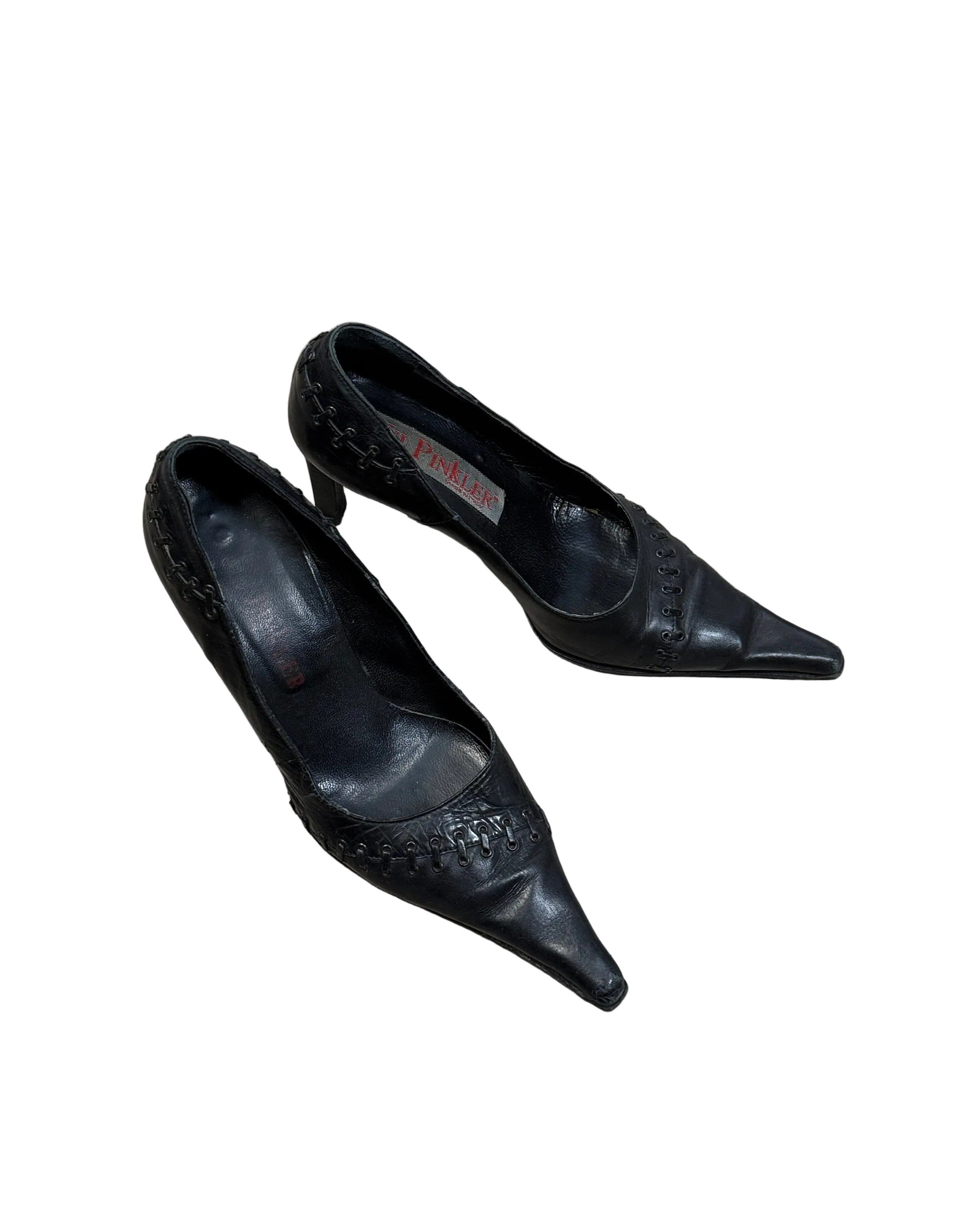 stitch detail leather pumps