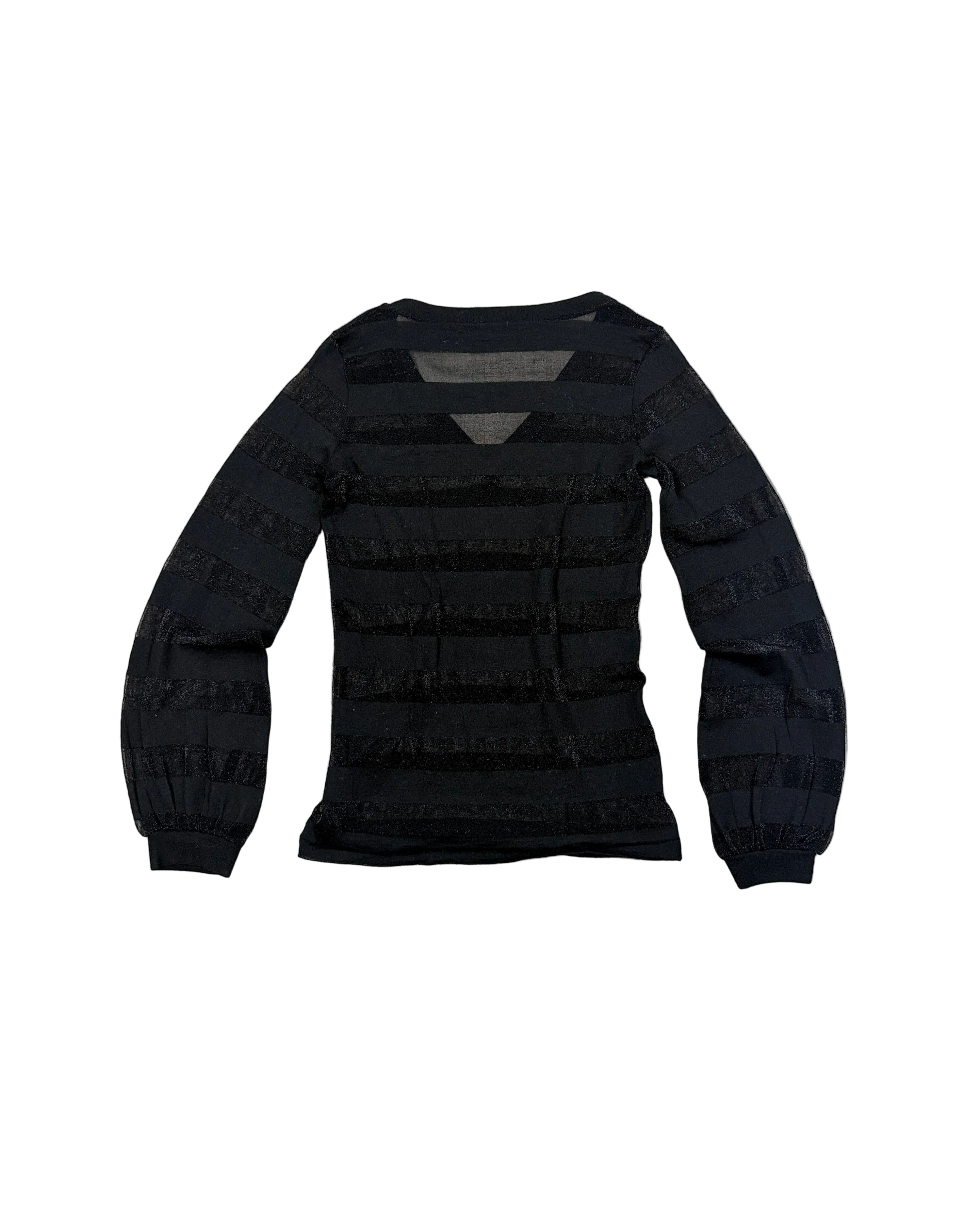 benetton V neck transparent stripe long sleeve top