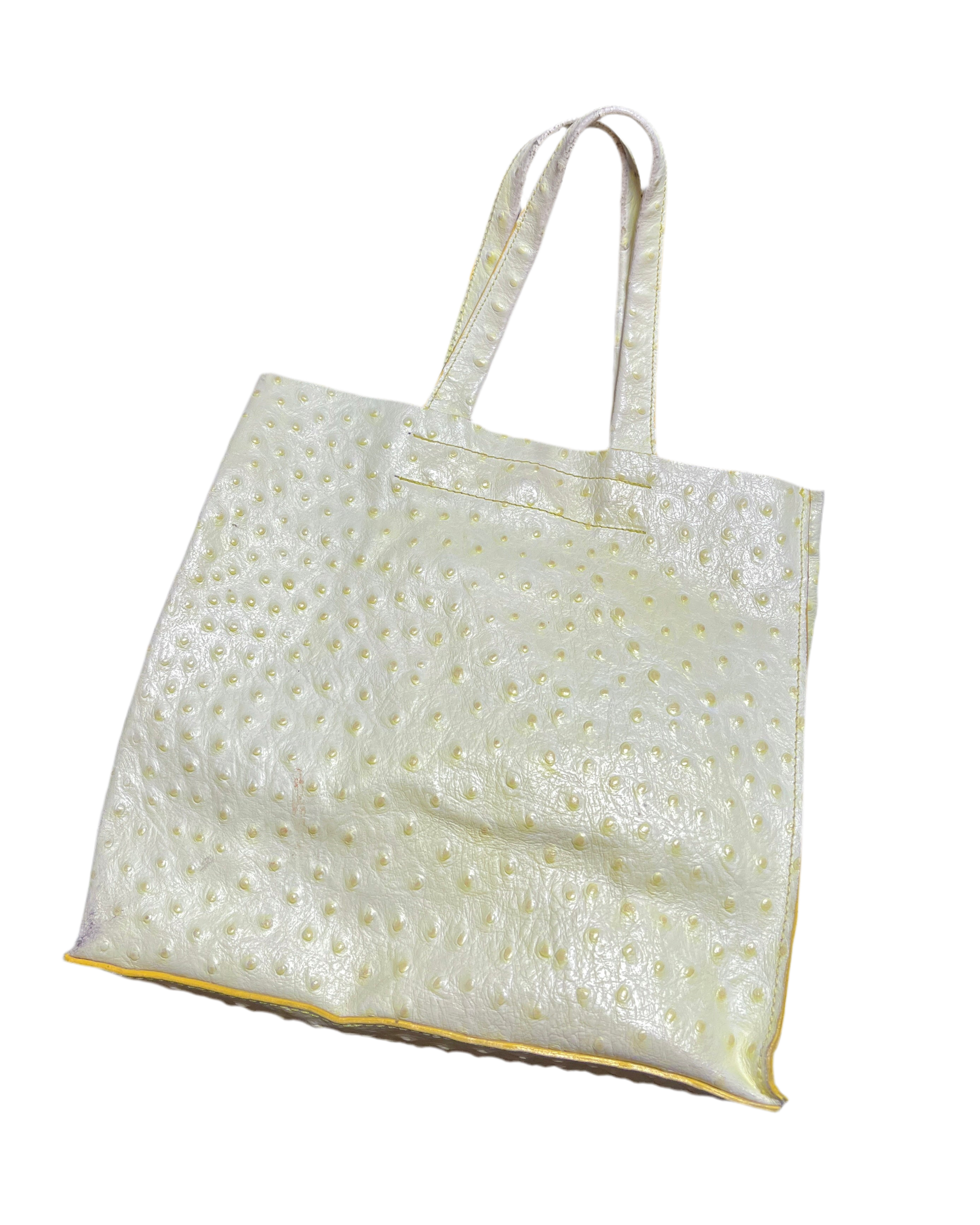 ostrich leather square hand bag