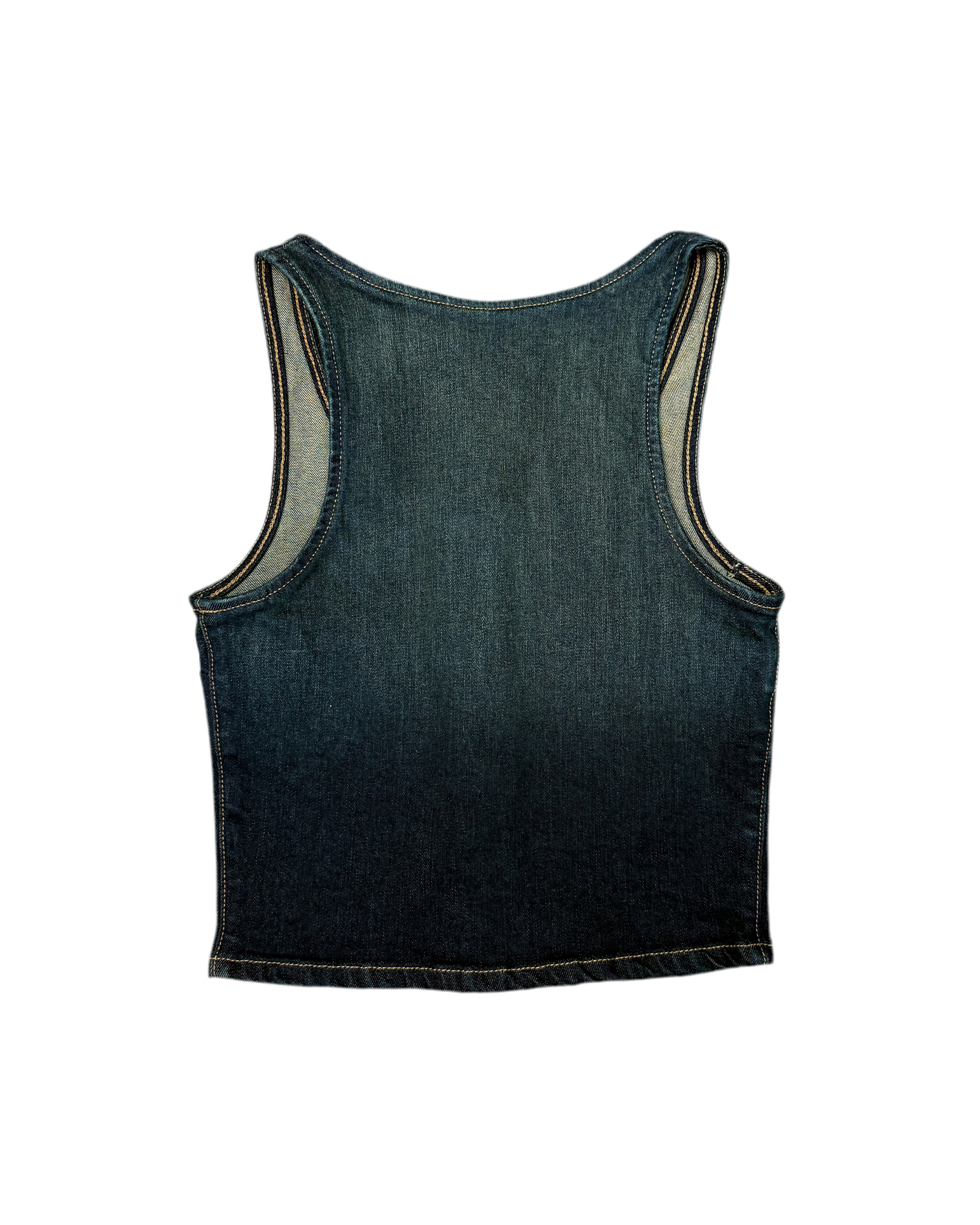 denim tank top w front zip