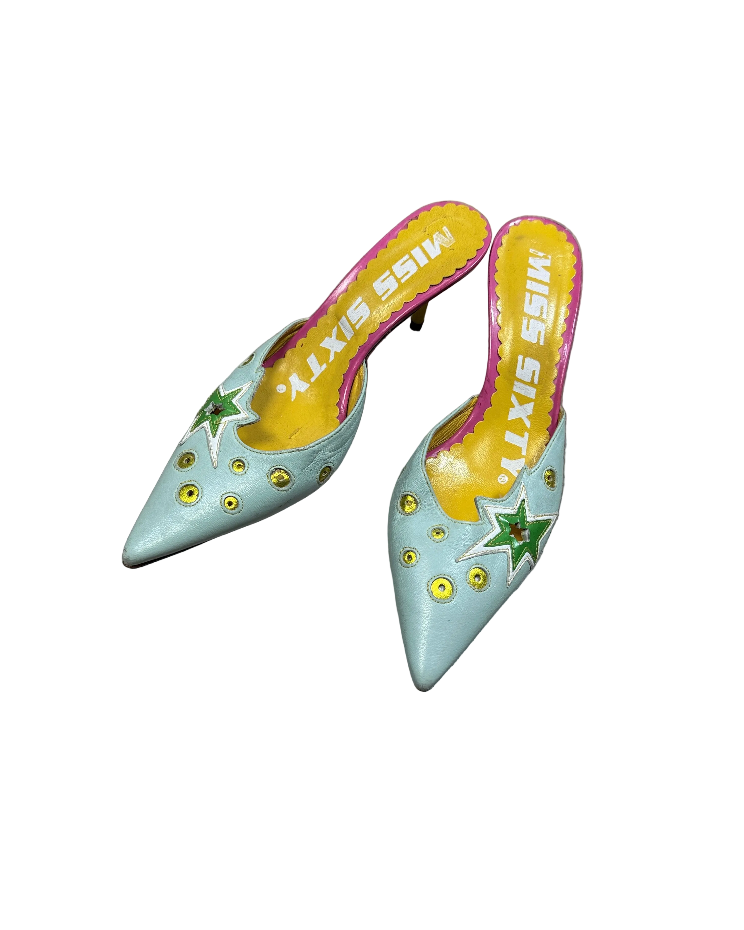 miss sixty star mules w kitten heel