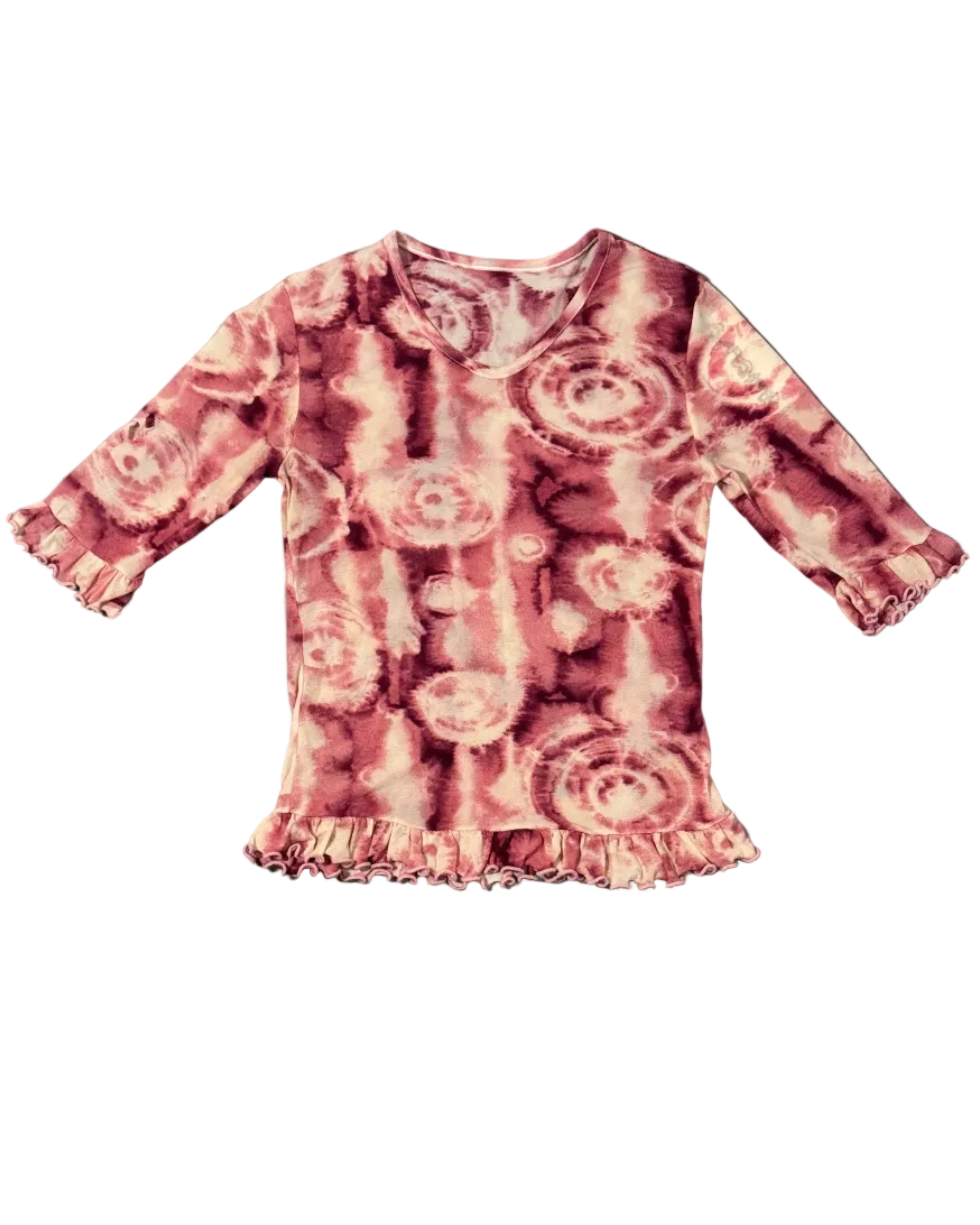 printed mesh 3/4 frill sleeve top