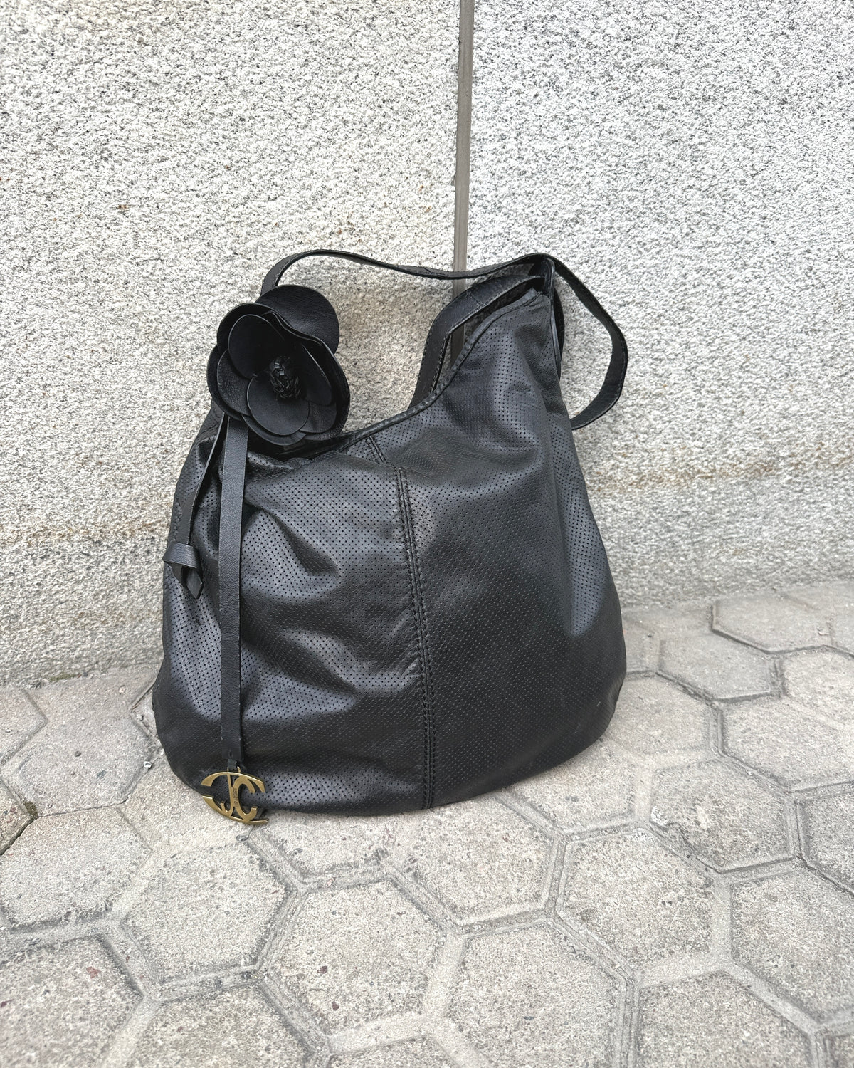 just cavalli leather shopper hobo bag
