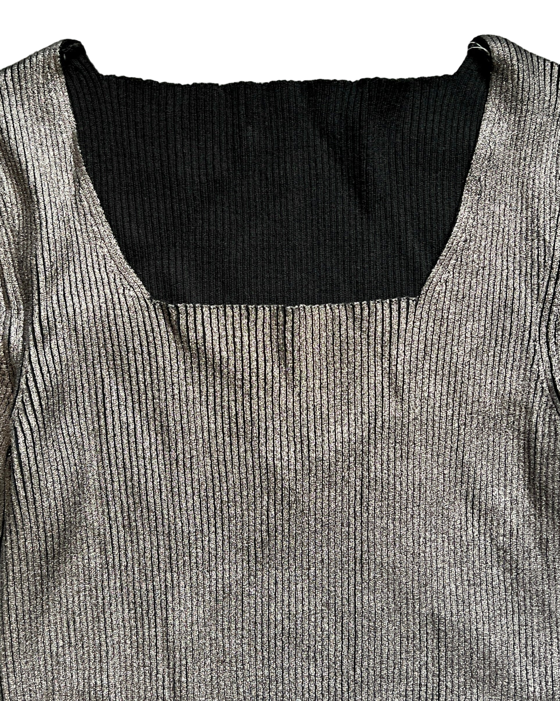 metallic fine rib square neck sweater