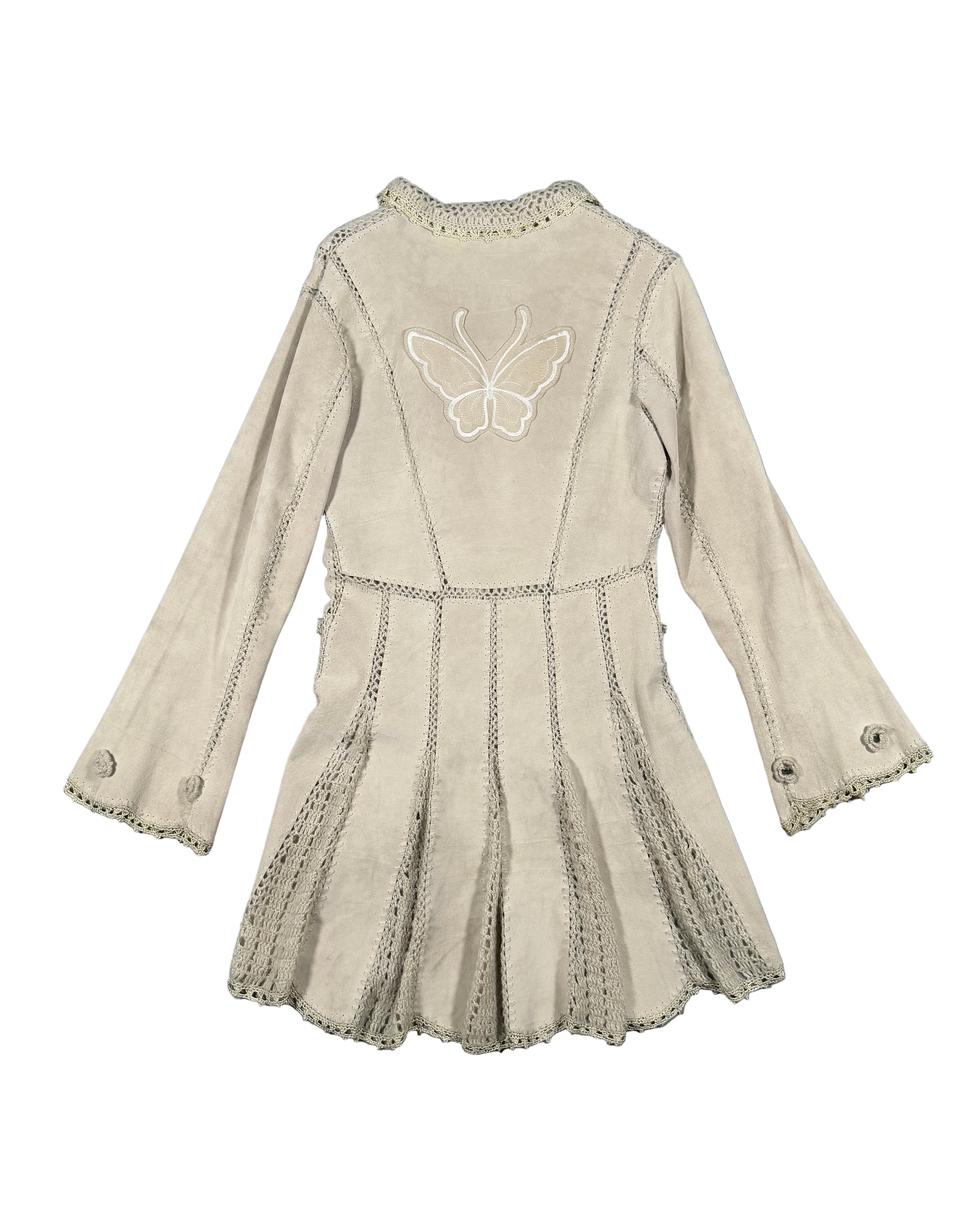 suede crochet edge longline jacket