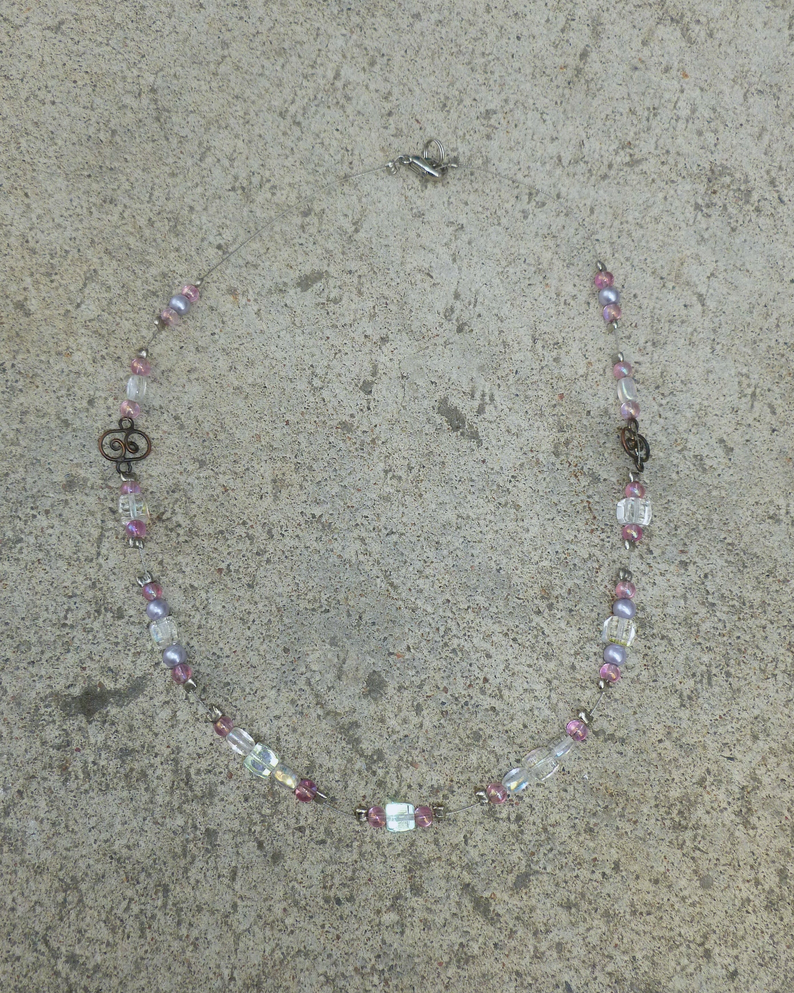 transparent & pink beads necklace