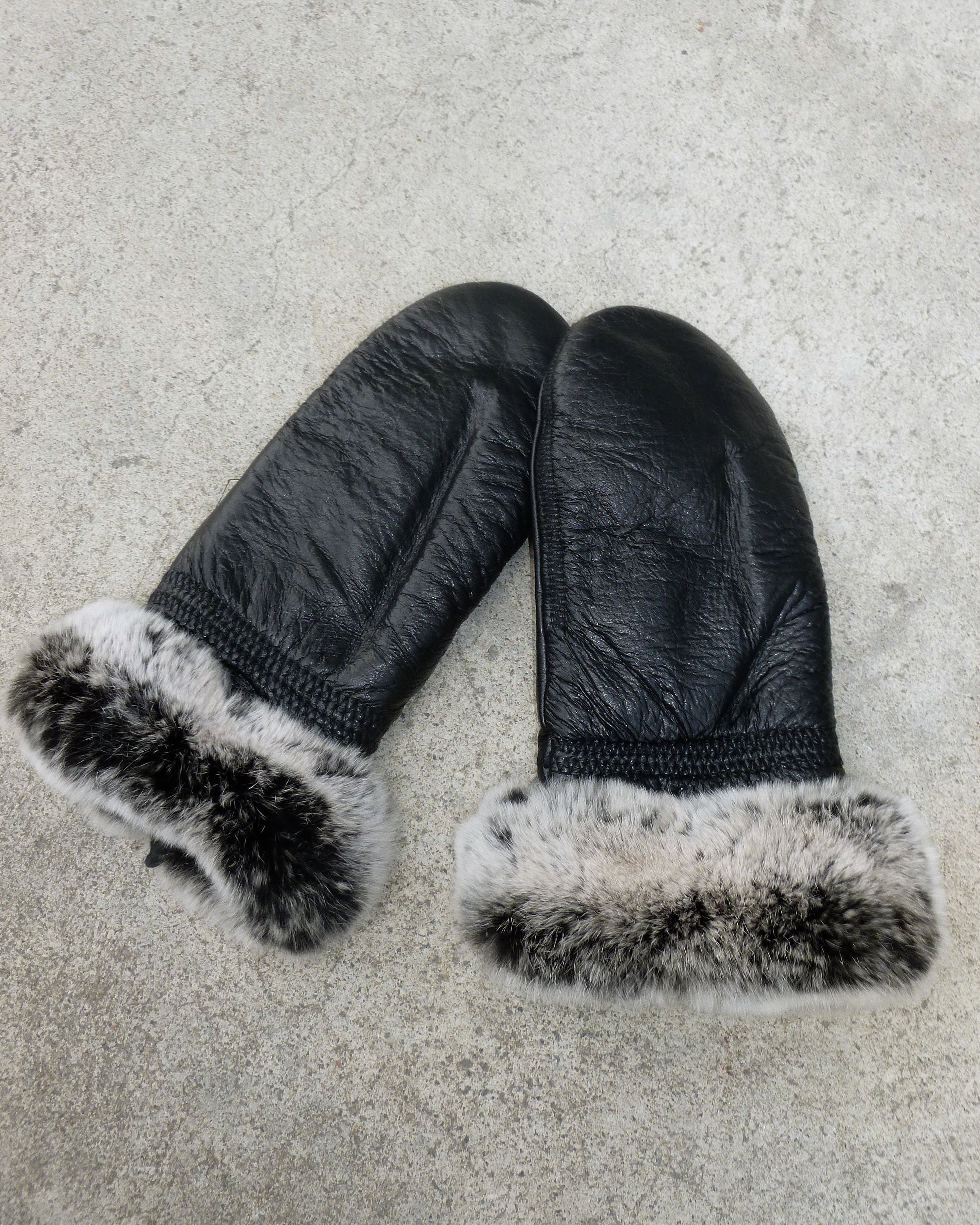 leather fur mittens