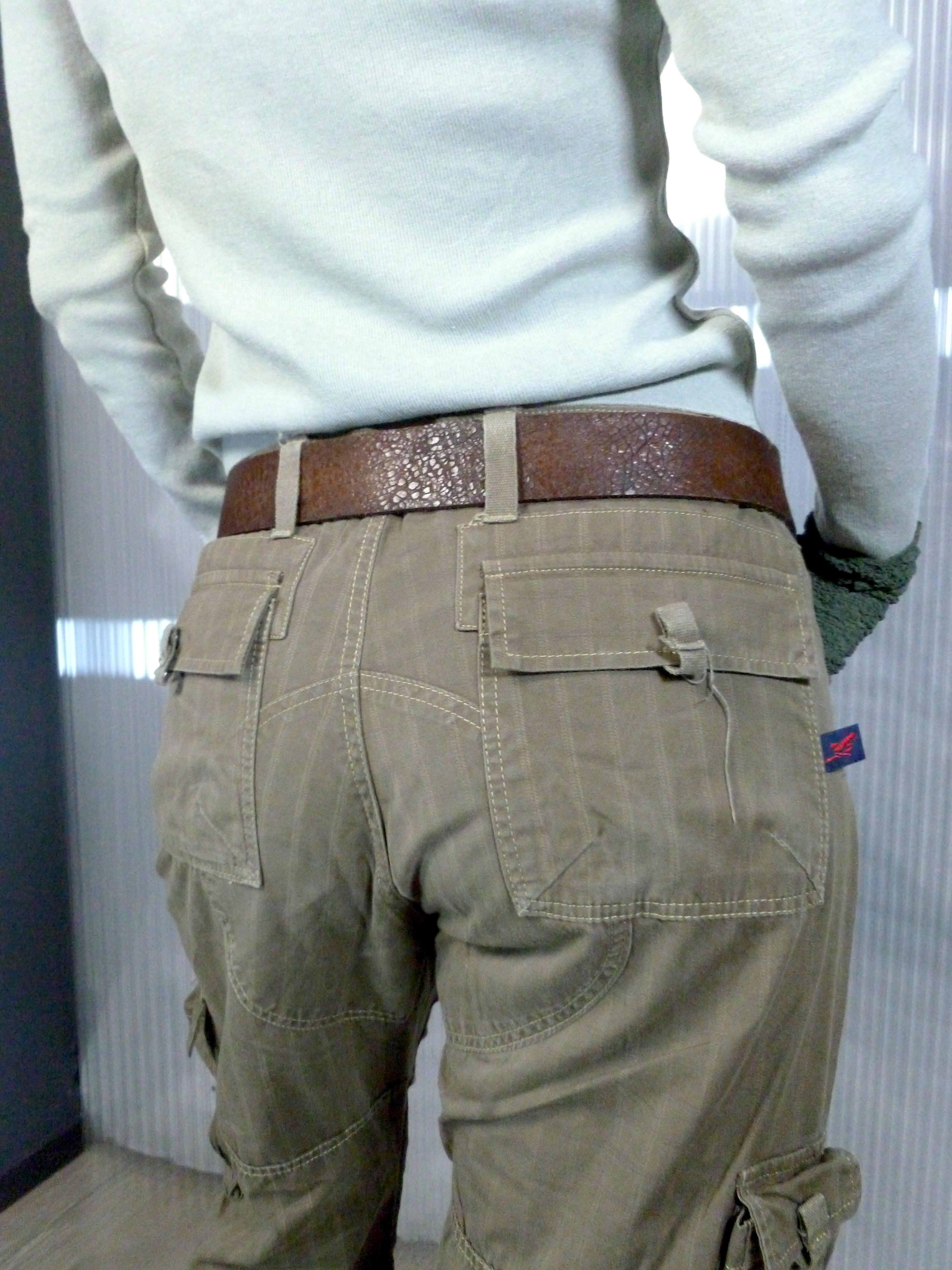 striped straight fit cotton cargo trousers