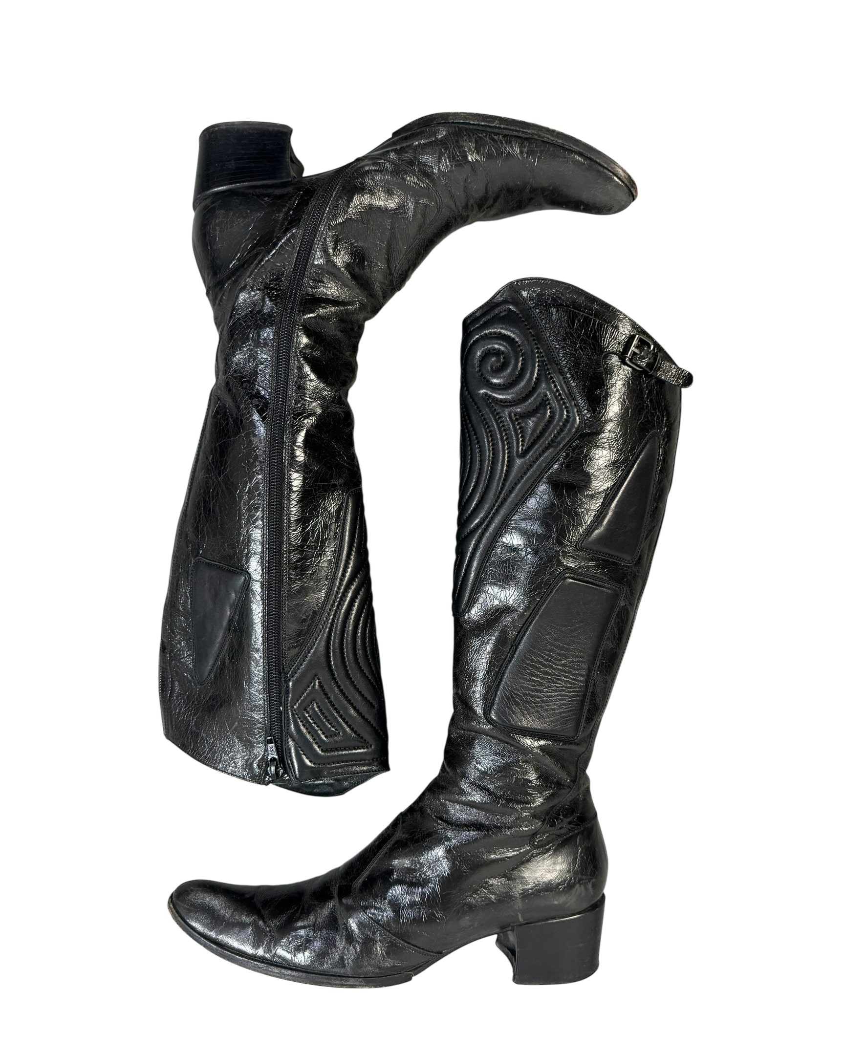 motorcycle knee high leather heeled boots