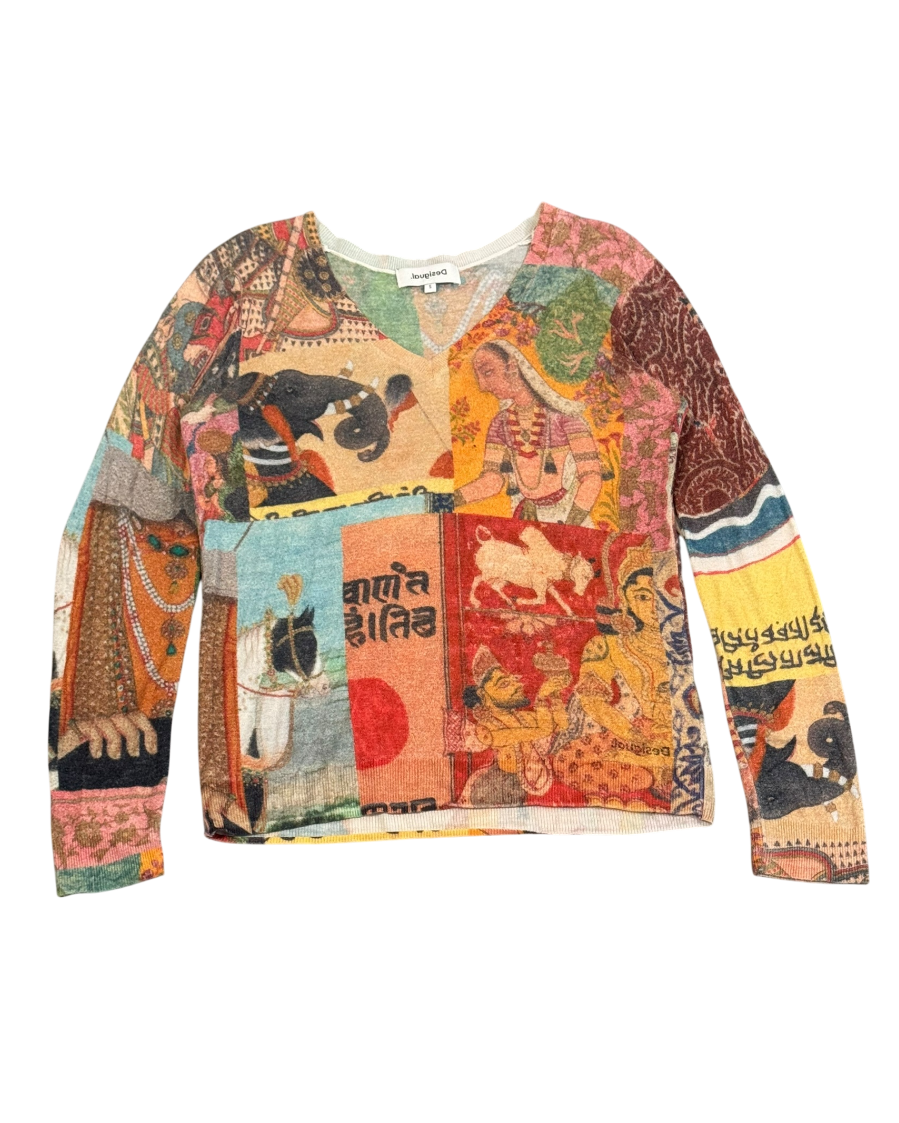 Desigual printed V neck sweater
