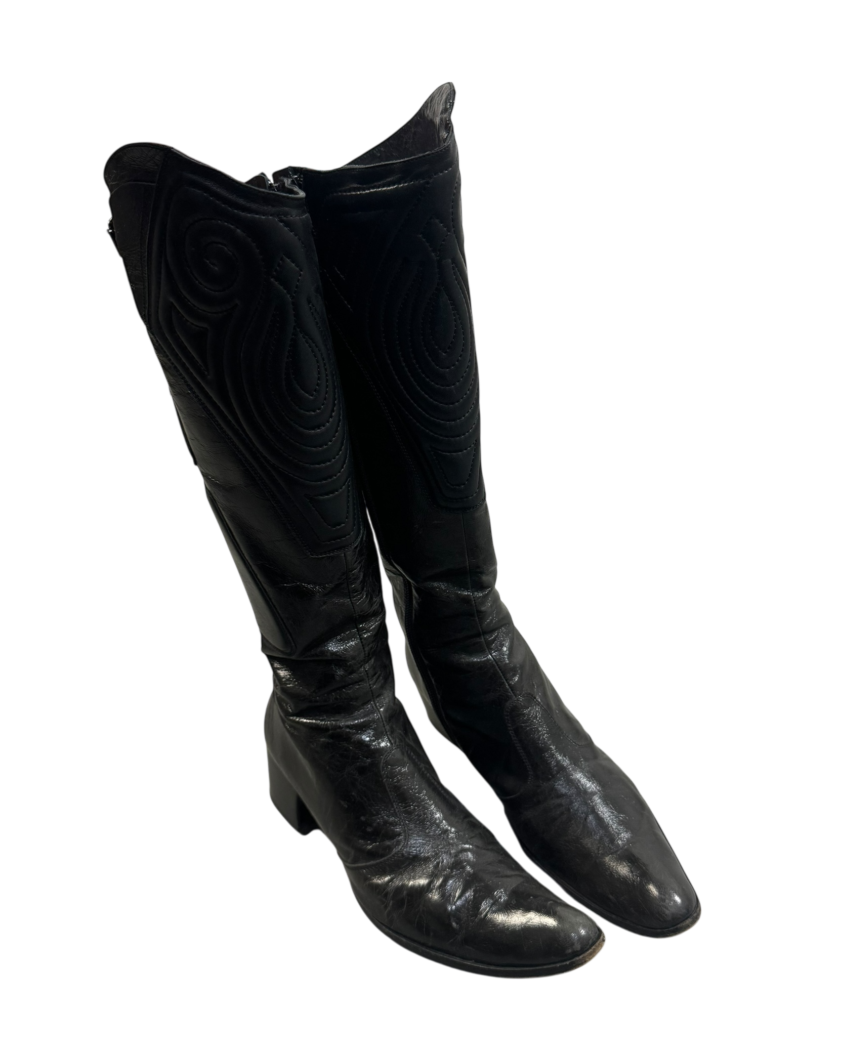 motorcycle knee high leather heeled boots