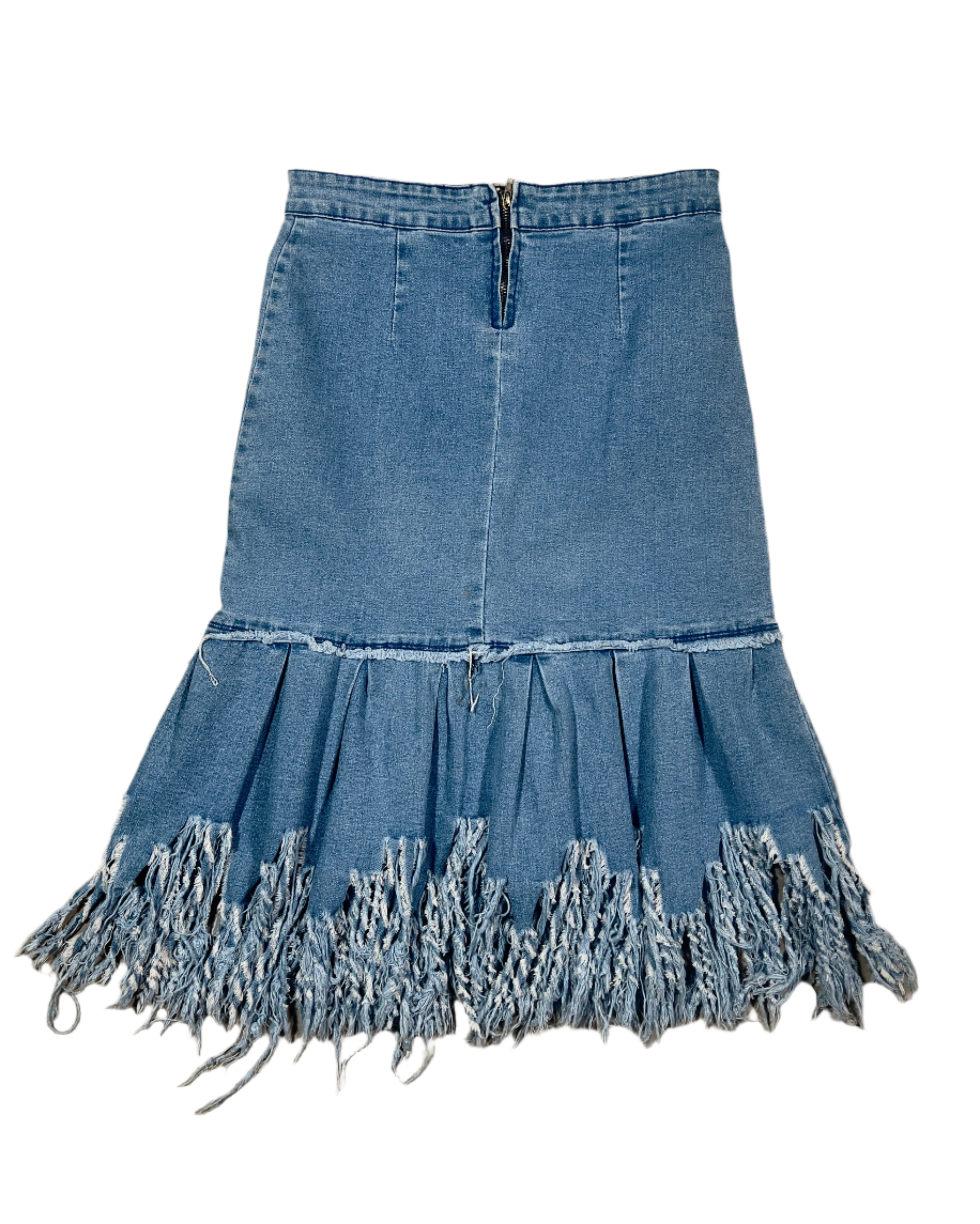 denim midi skirt w fringes