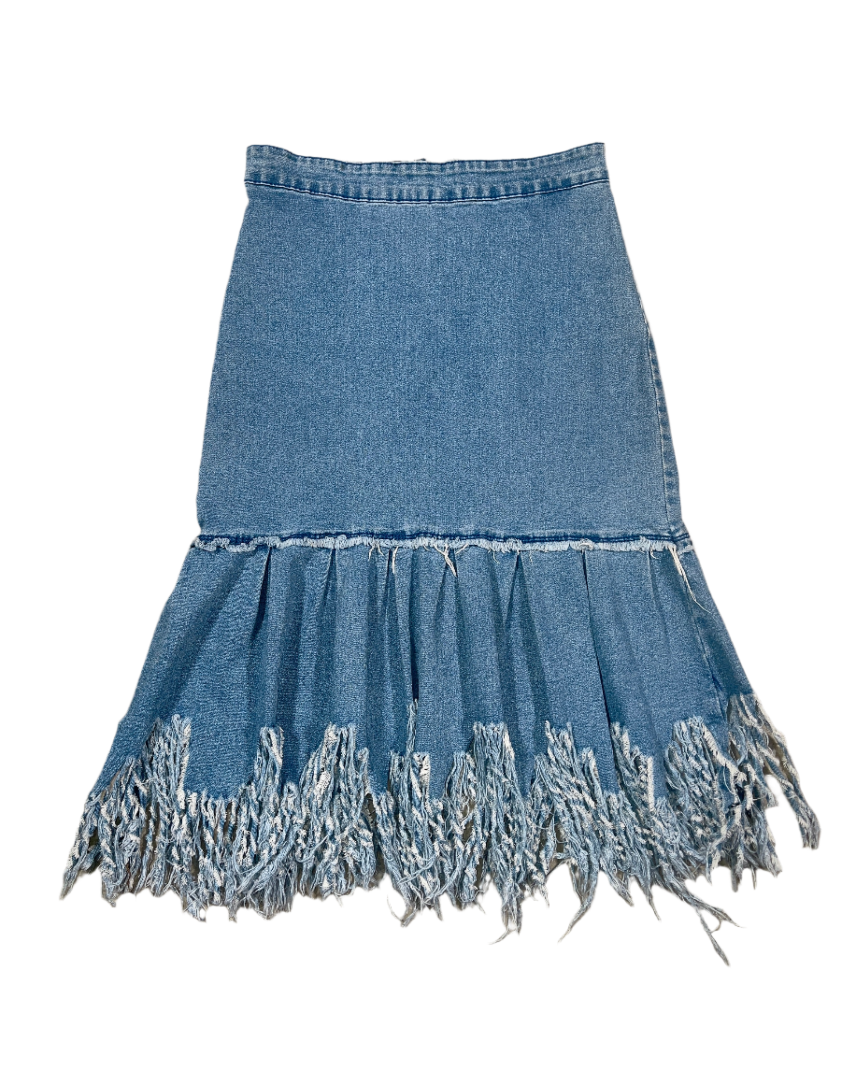 denim midi skirt w fringes