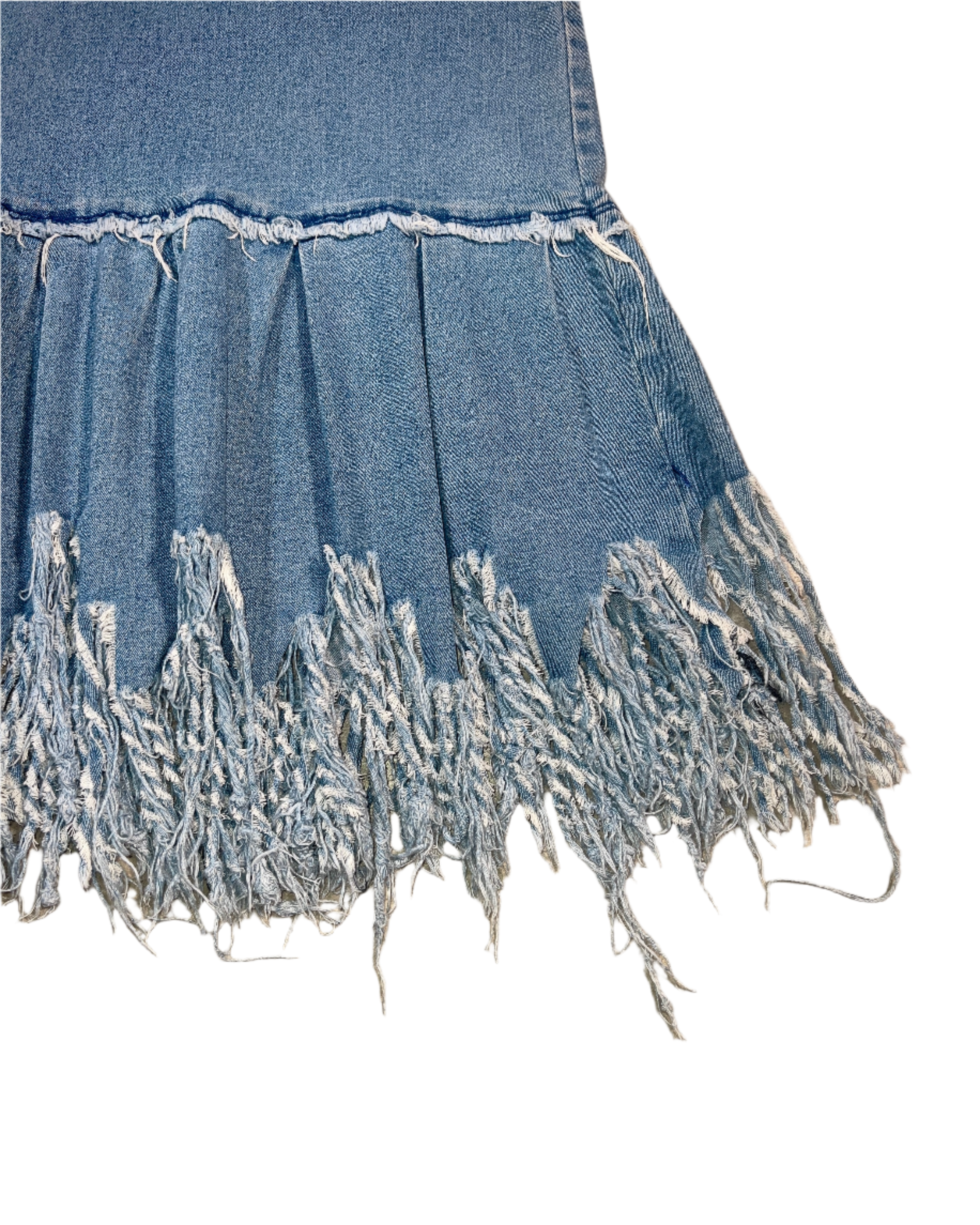 denim midi skirt w fringes