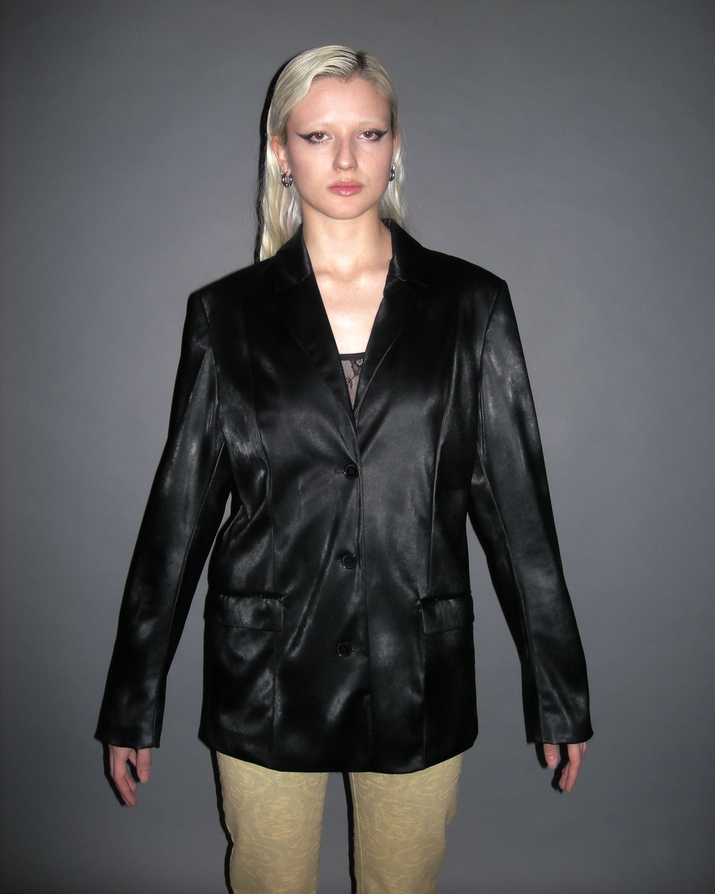 shiny pu blazer