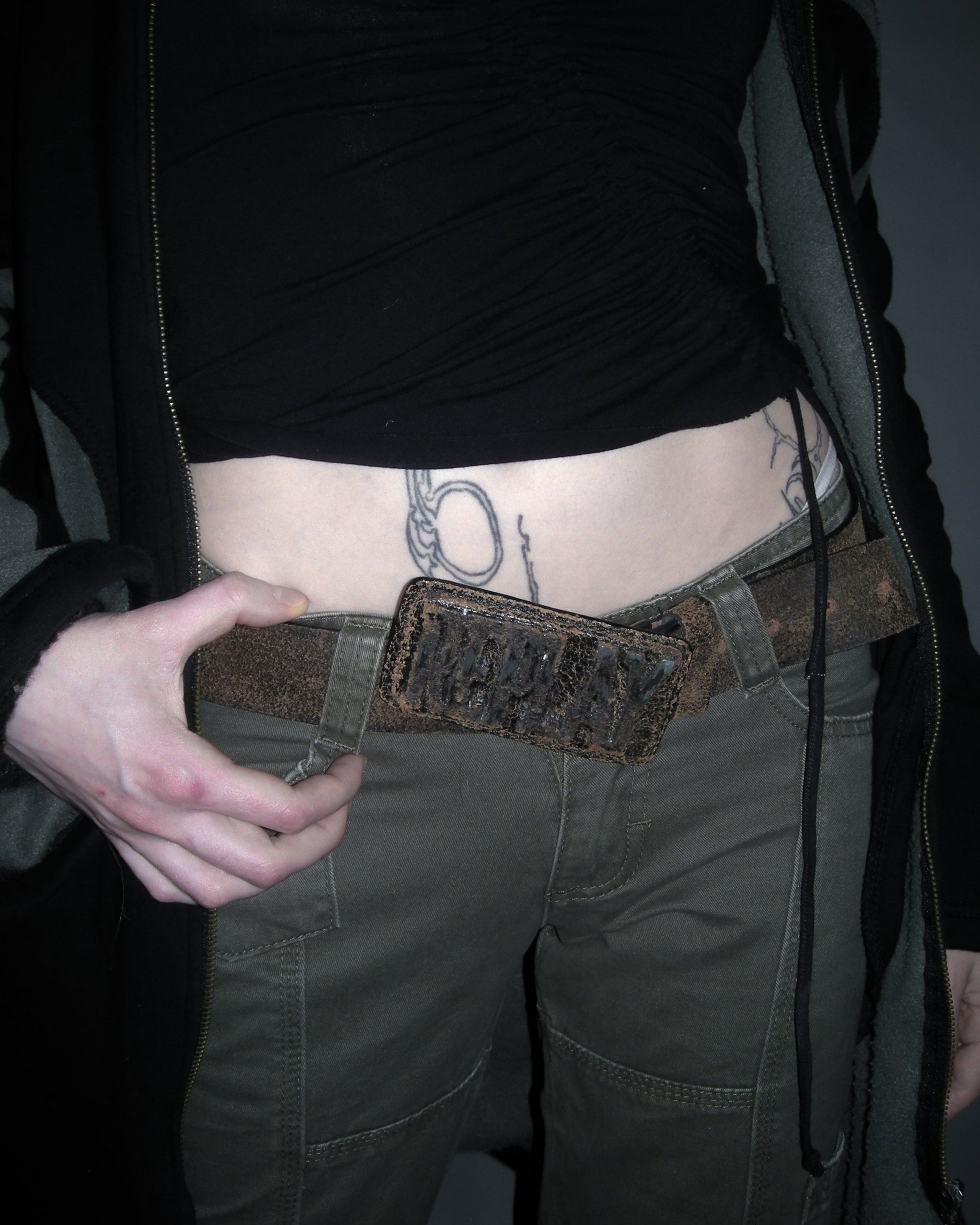 replay rugged suede brown belt with square buckle