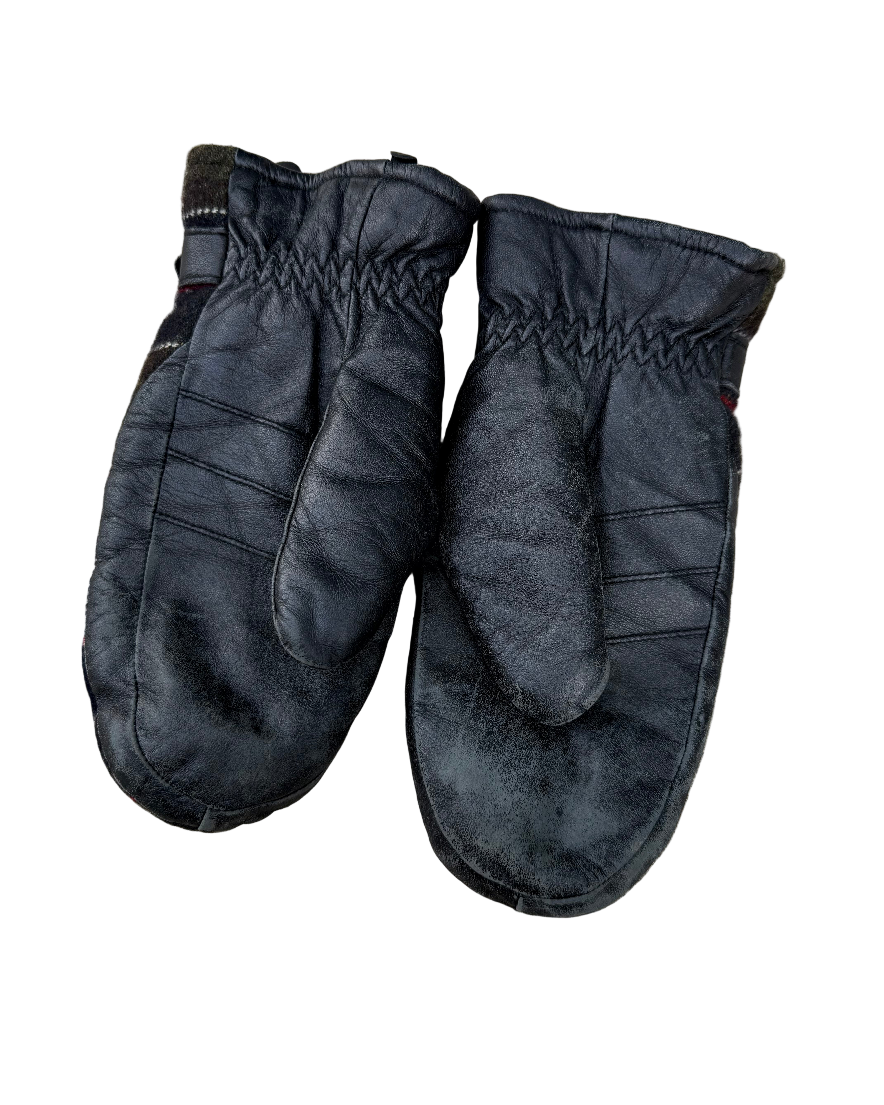 barbour tartan wool & leather mittens