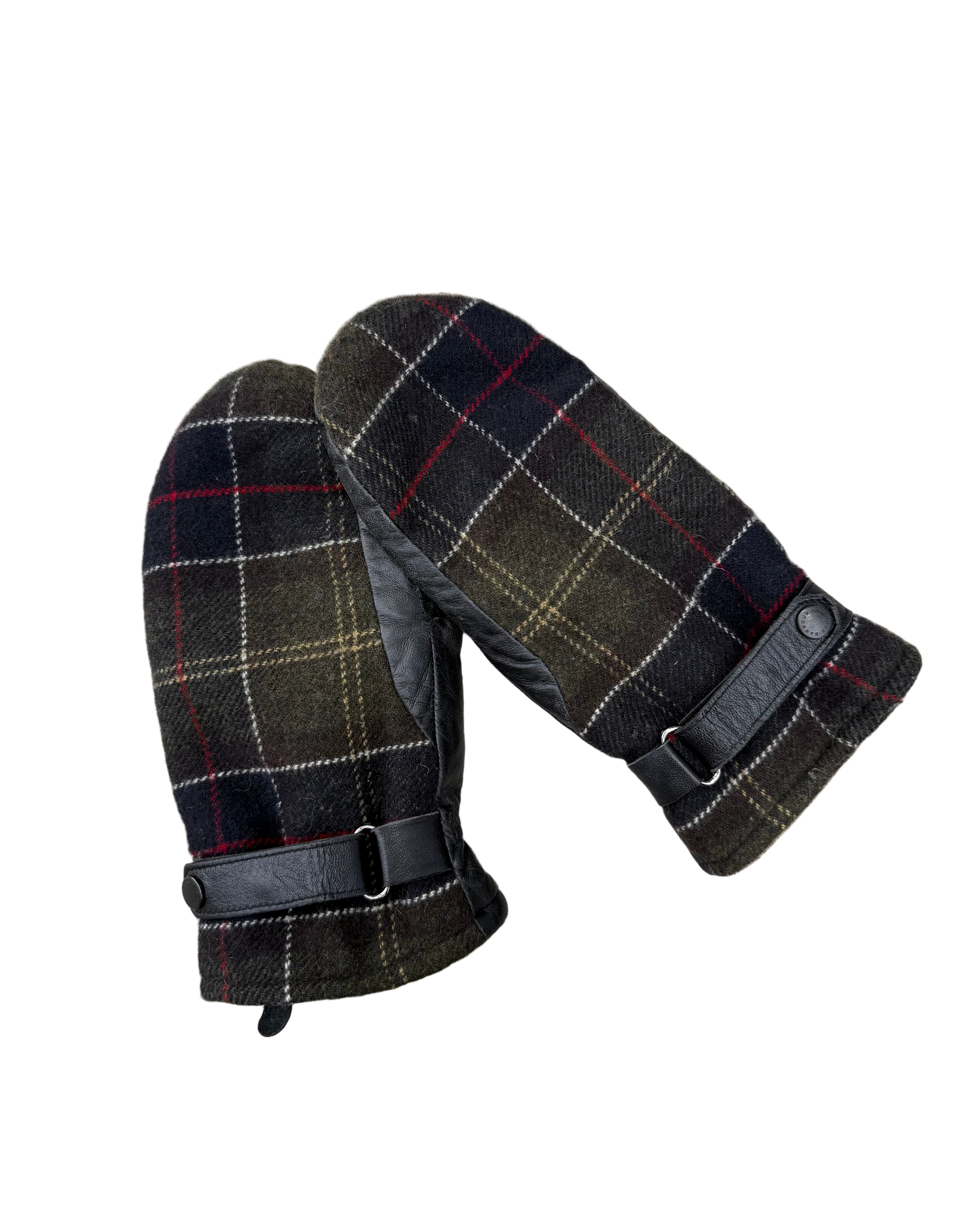 barbour tartan wool & leather mittens
