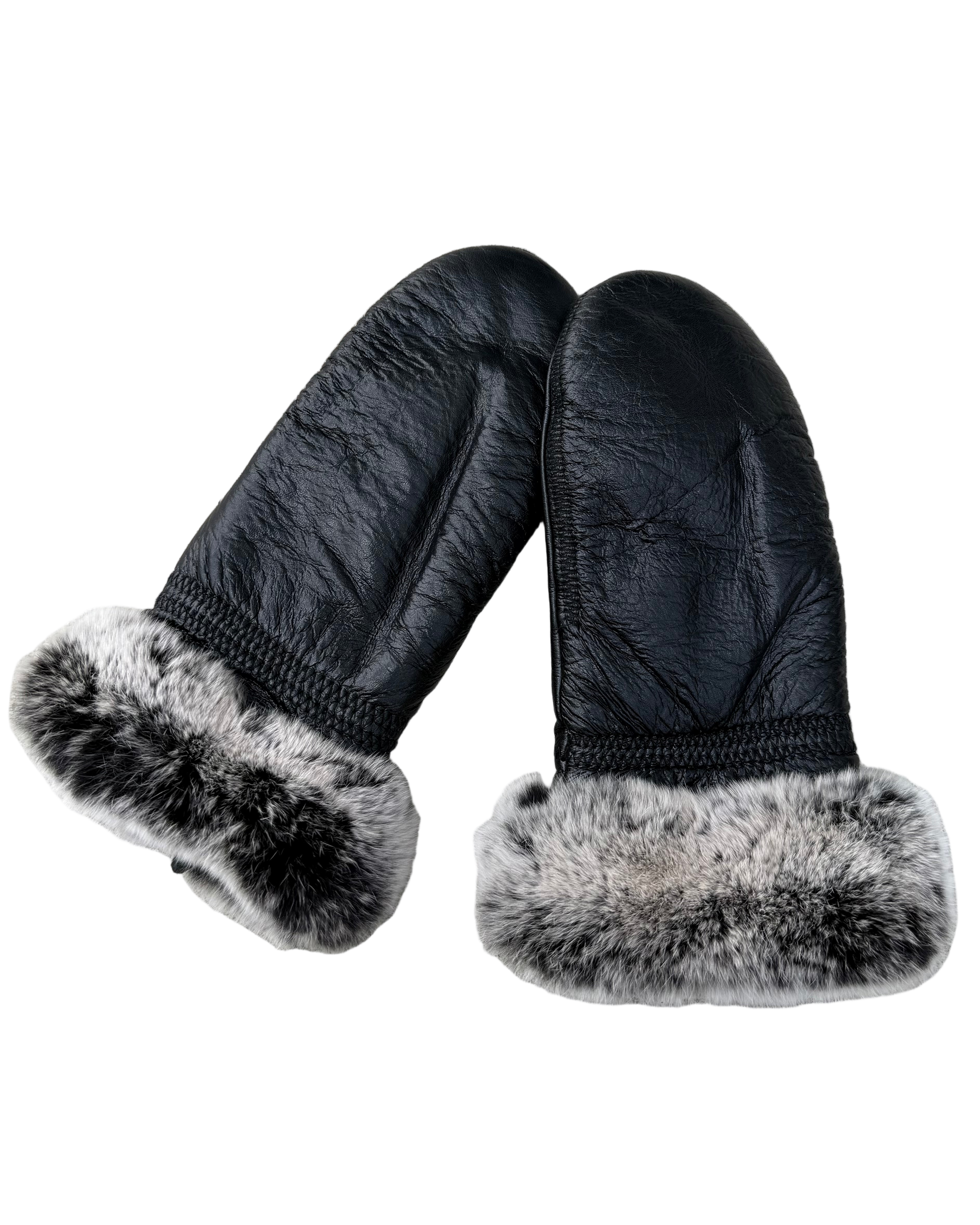 leather fur mittens