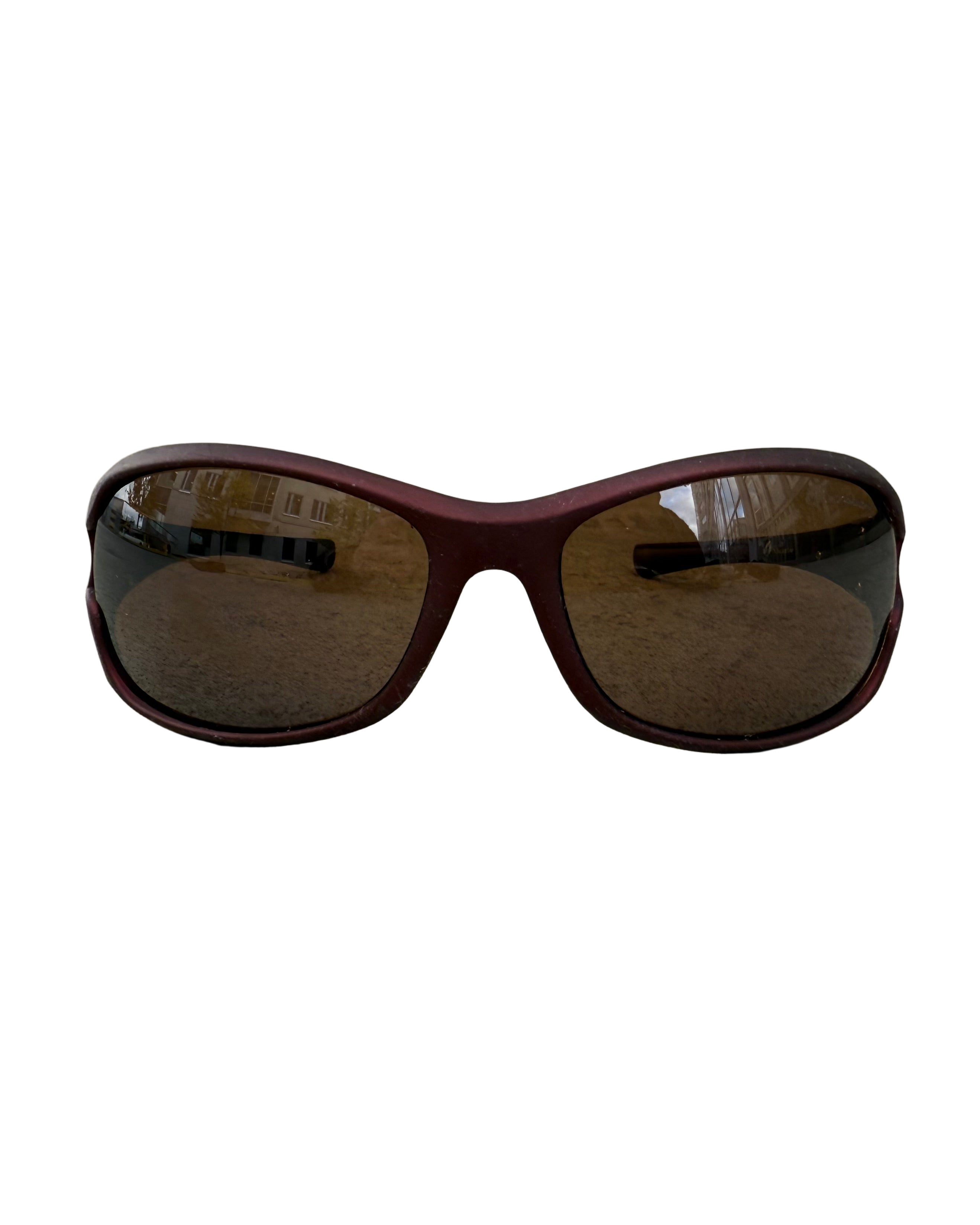 dark red frame sunglasses