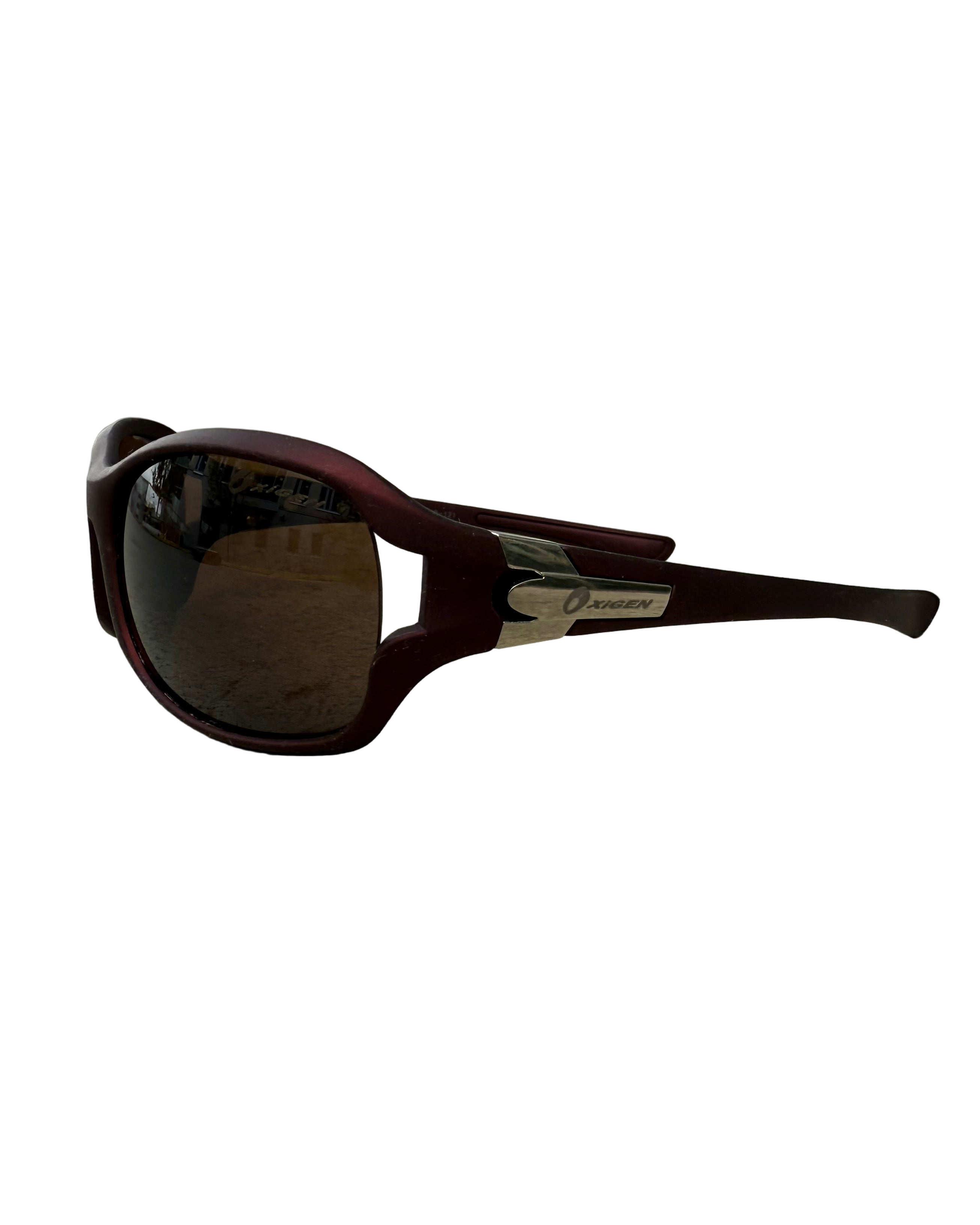 dark red frame sunglasses