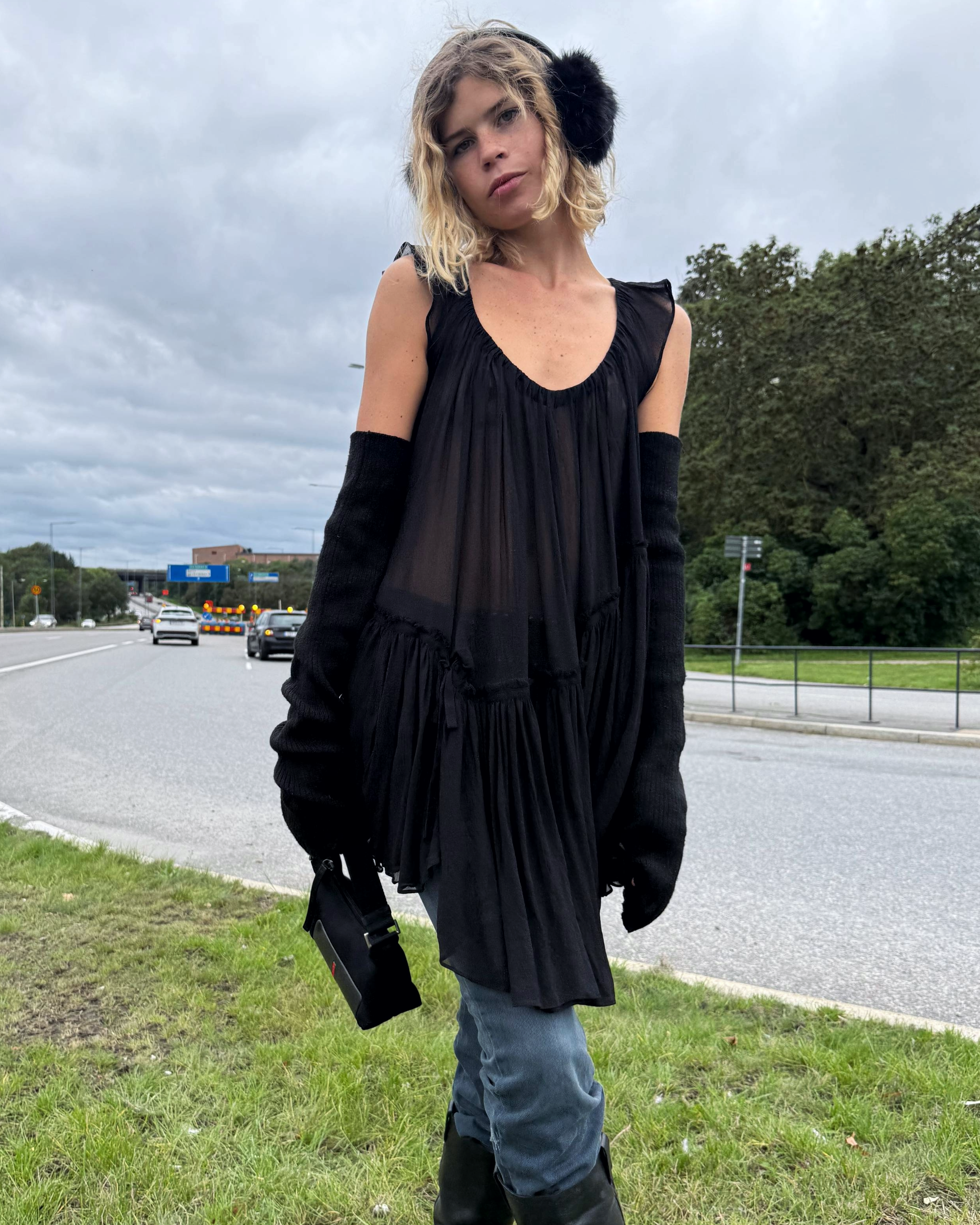 Allsaints transparent peplum chiffon dress