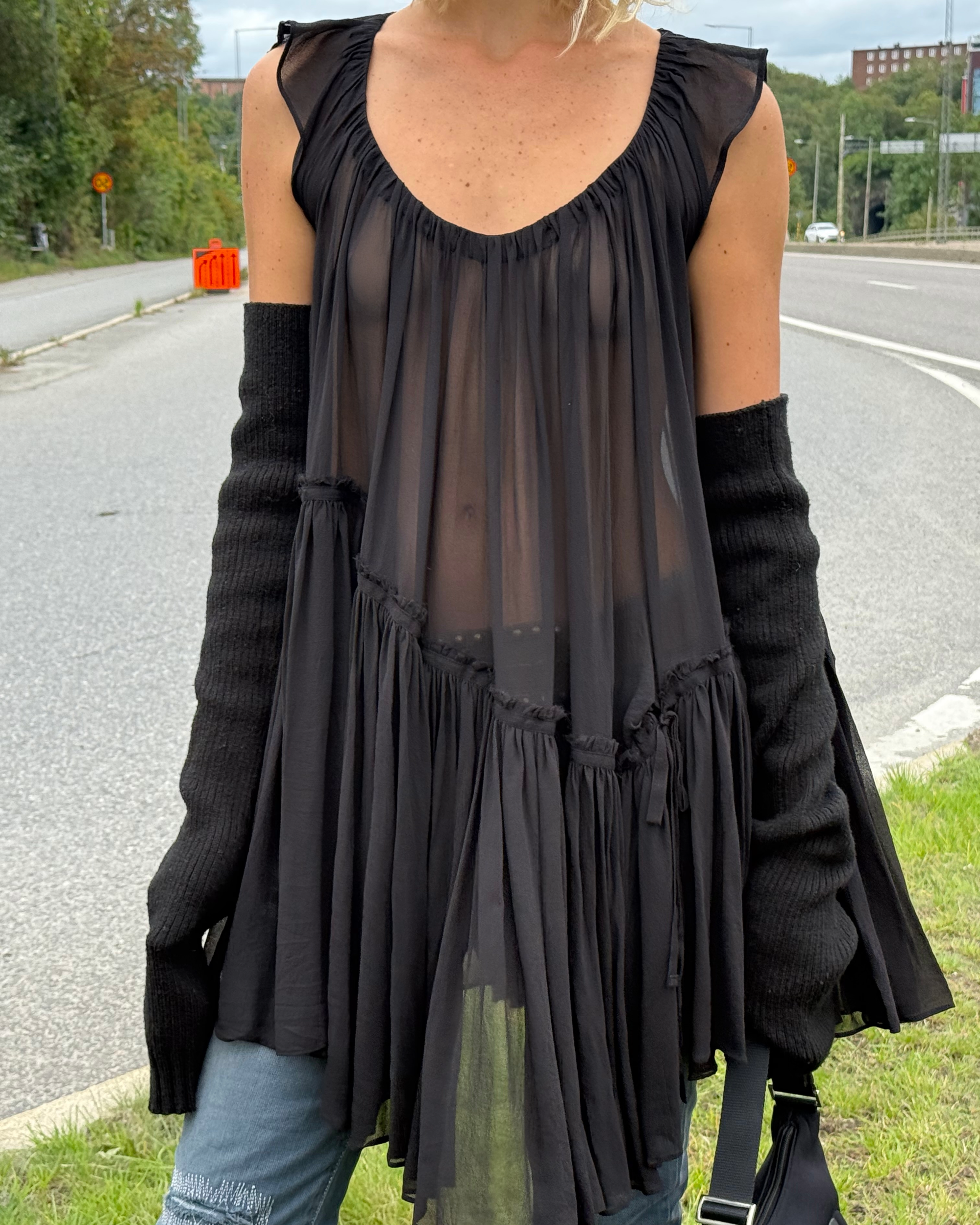 Allsaints transparent peplum chiffon dress