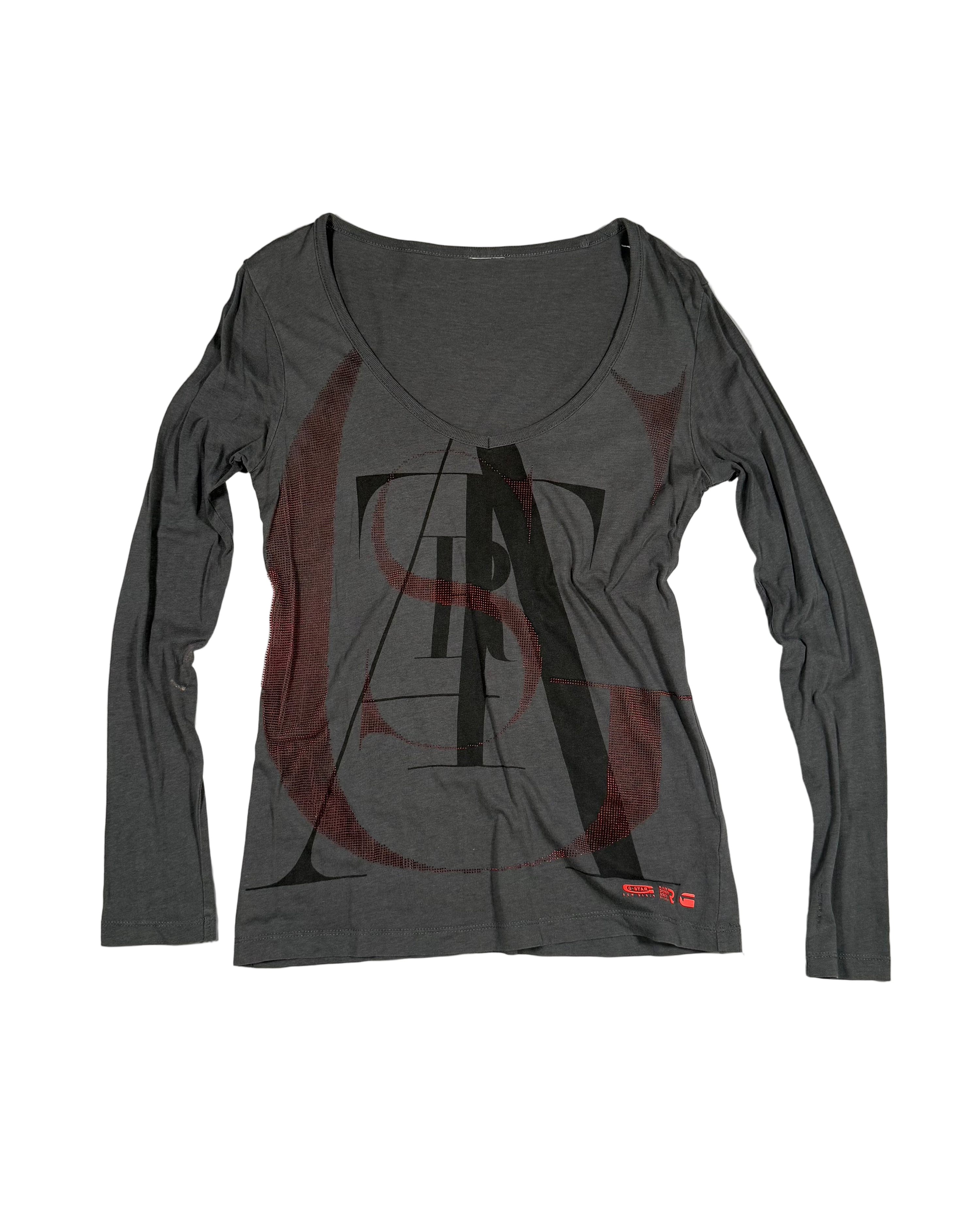 G STAR cotton text printed long sleeve top