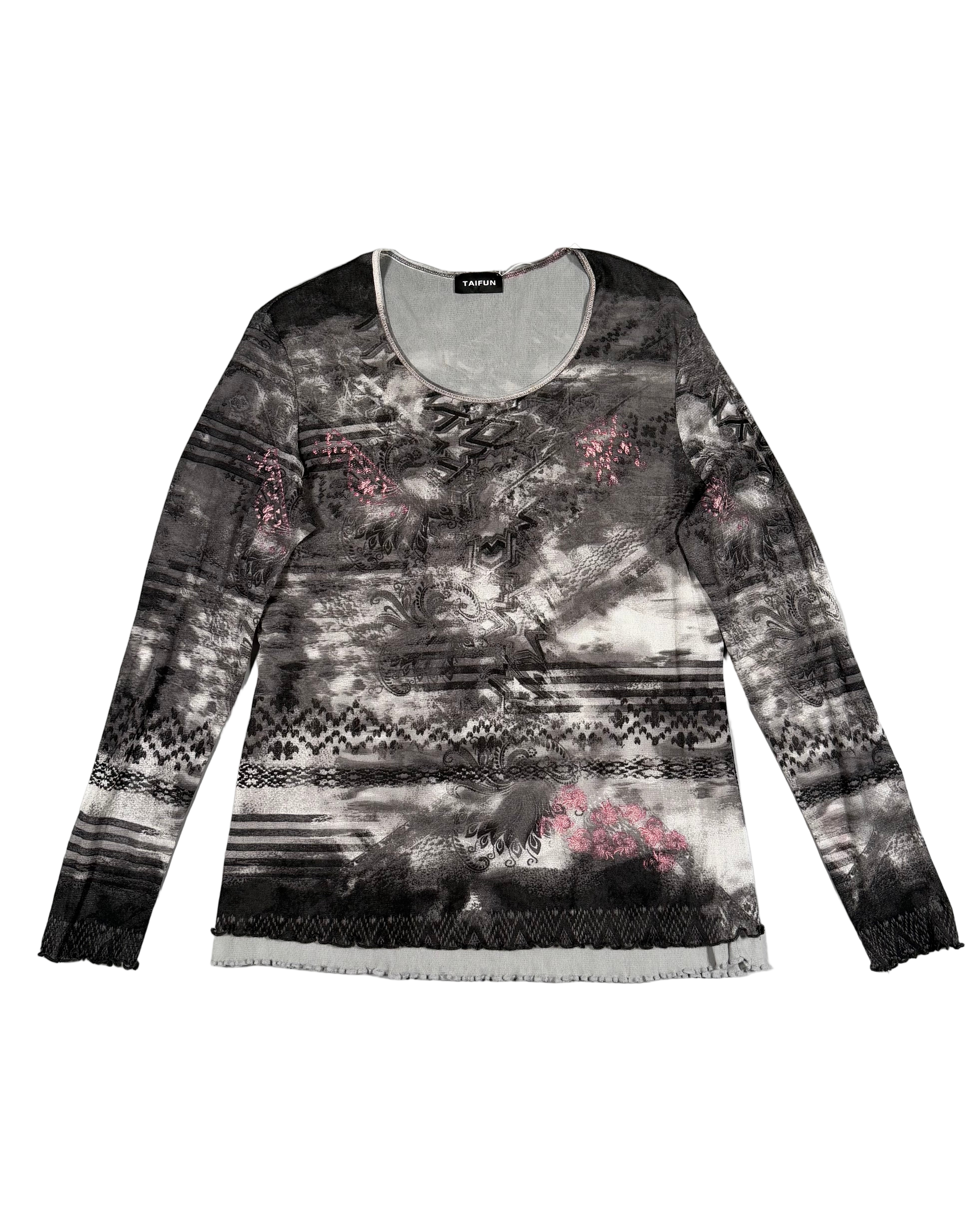 taifun messy printed mesh long sleeve top