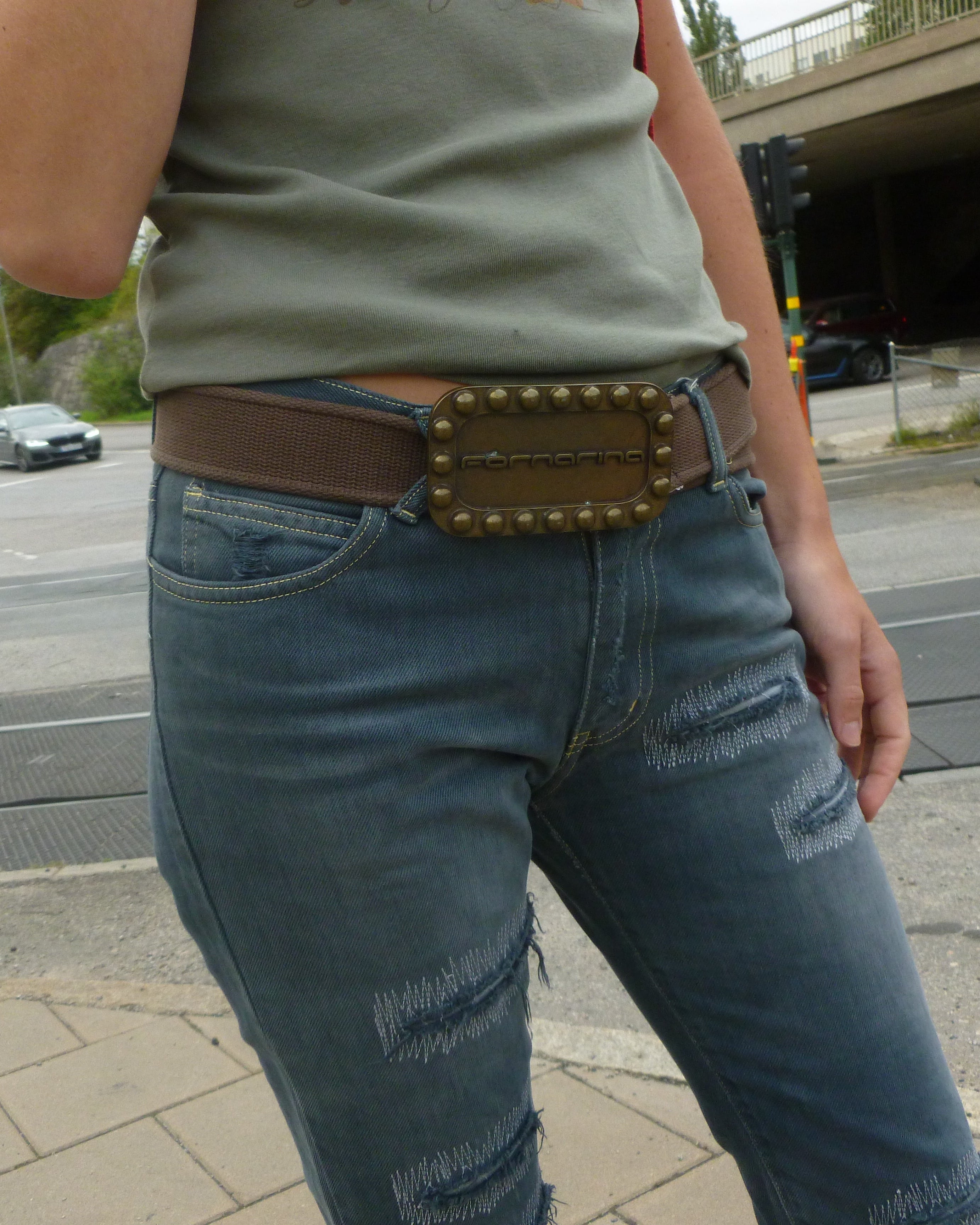 fornarina brass buckle cotton army belt